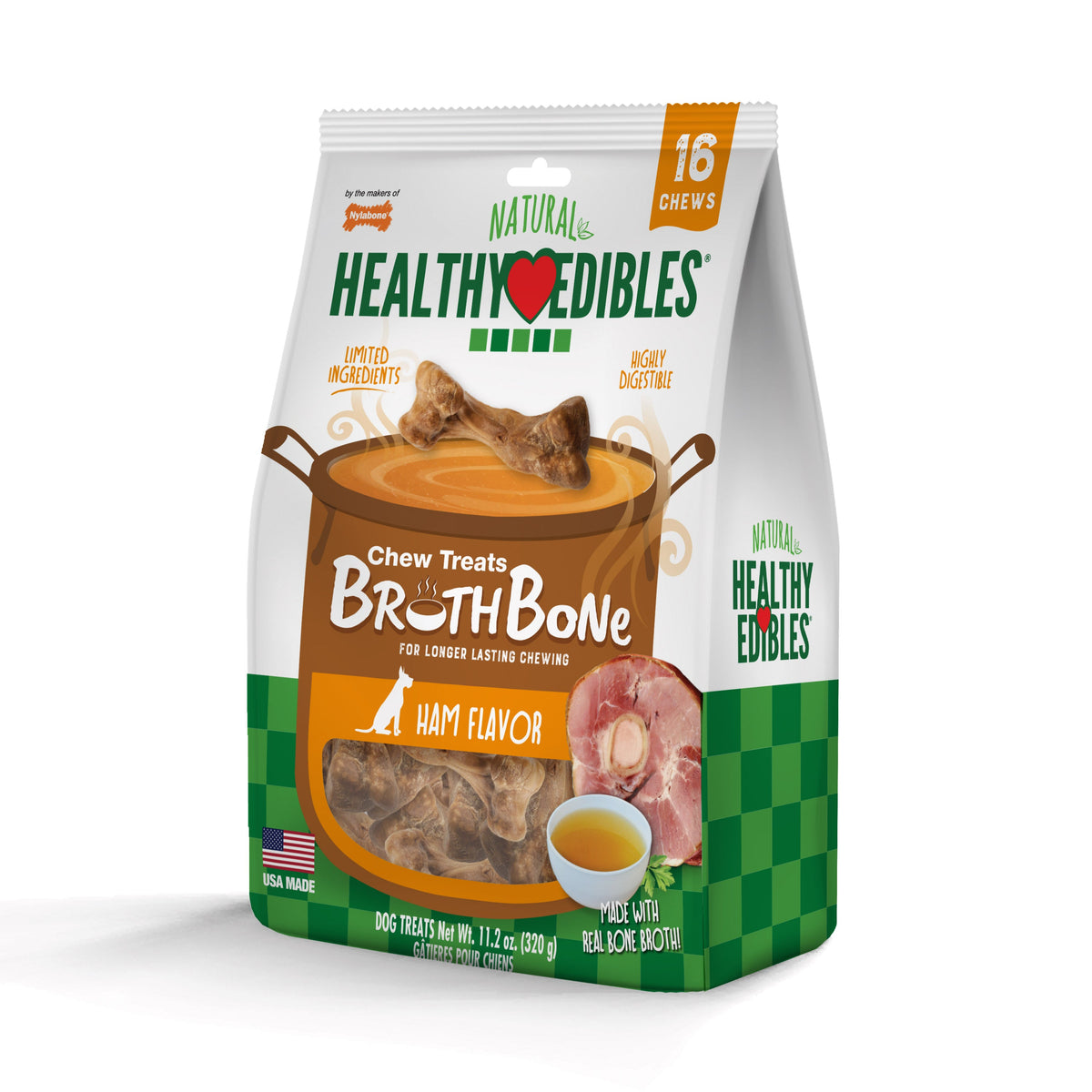 Nylabone Healthy Edibles Bone Broth Ham Small Pouch 16ct