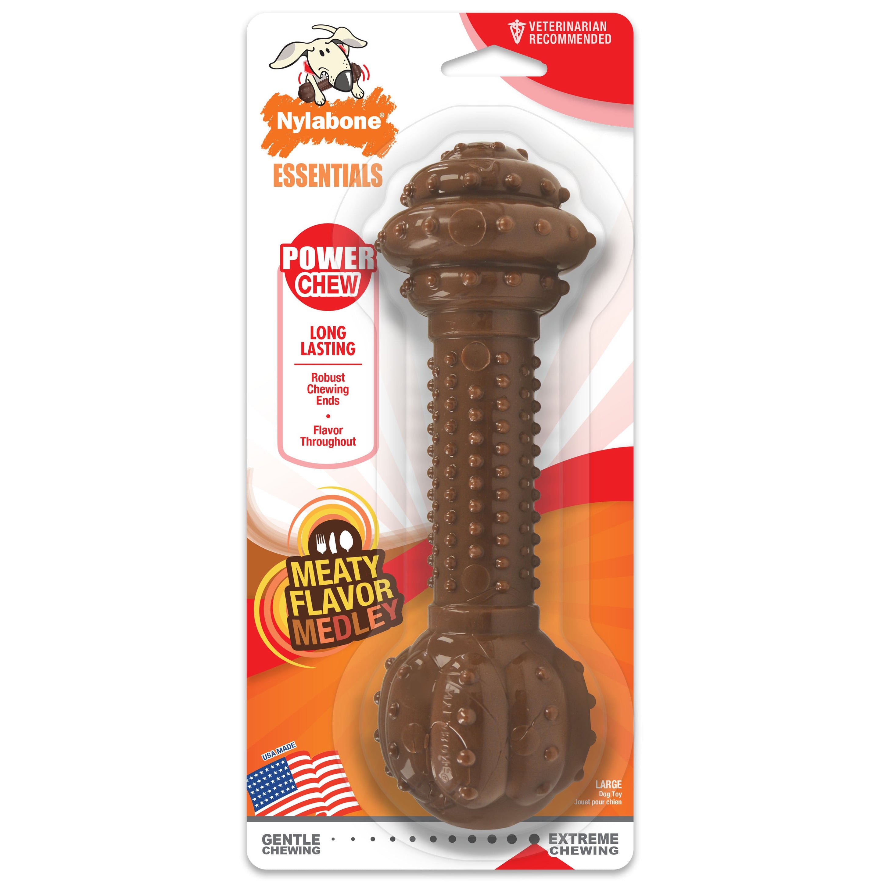 Nylabone Barbell Power Chew Durable Dog Toy Flavor Medley, 1ea/Large/Giant Up To 50 Lbs. 1 ct