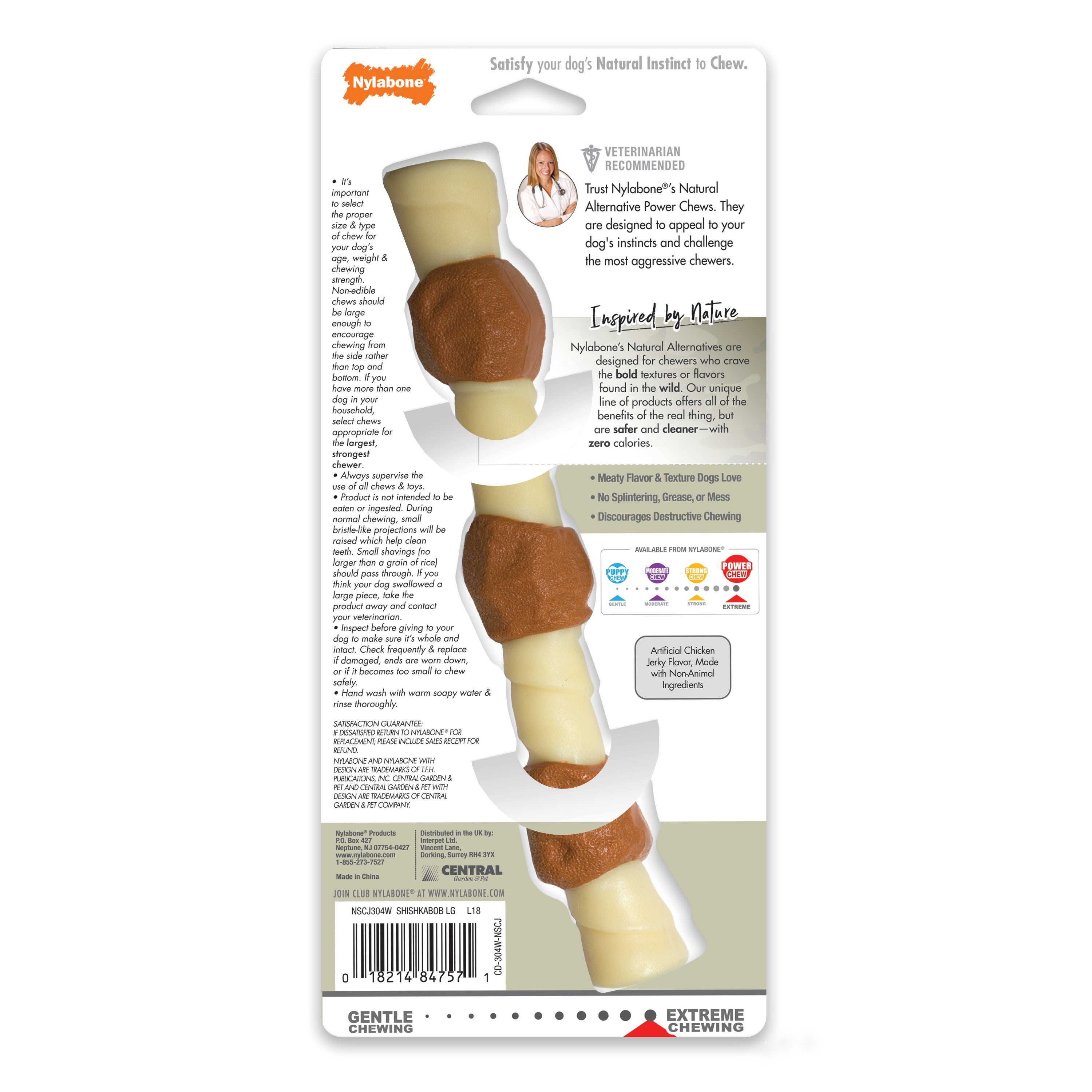 Nylabone Power Chew Shish Kabob Alternative Nylon Chew Toy Chicken Jerky, 1ea/Large/Giant Up To 50 Lbs. 1 ct