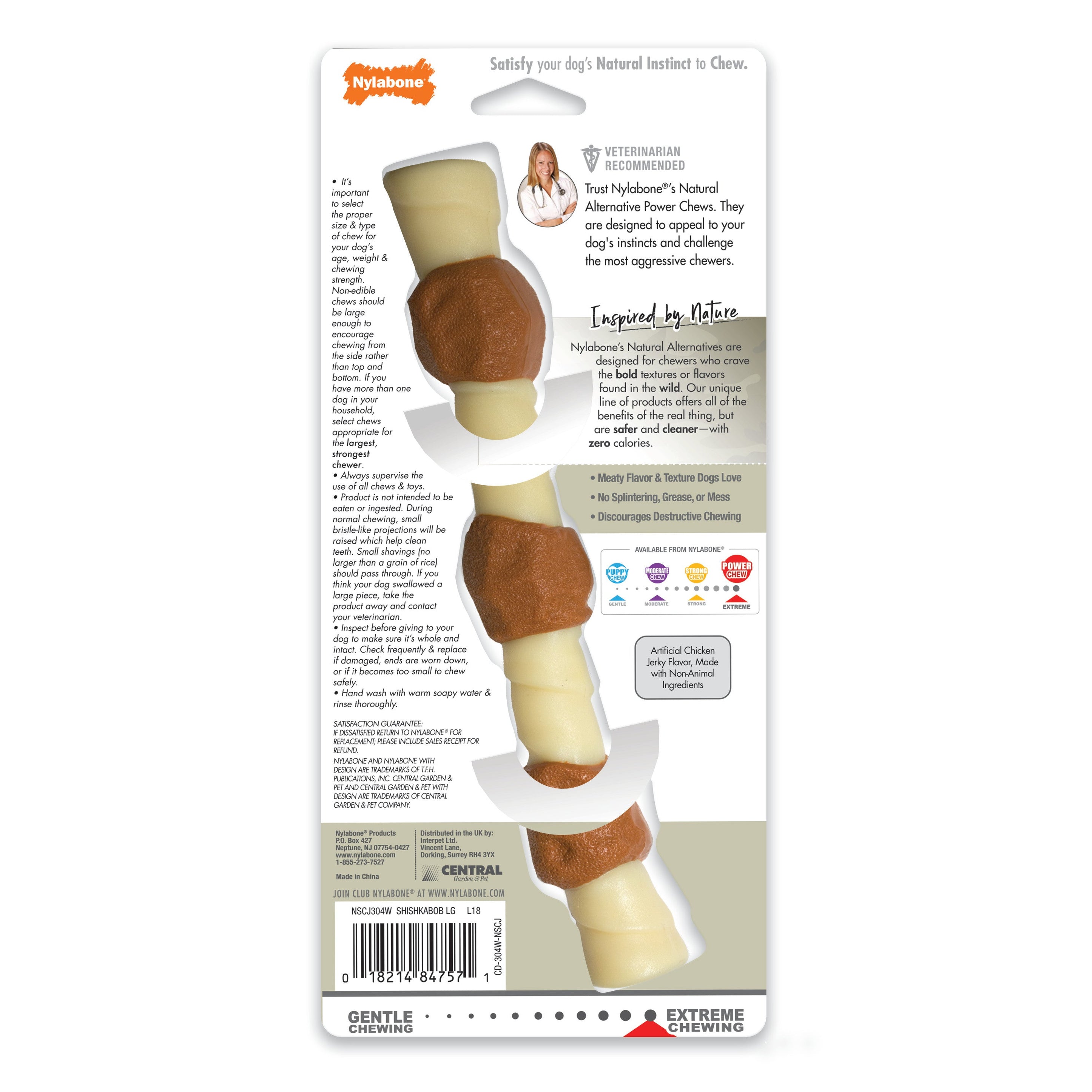 Nylabone Power Chew Shish Kabob Alternative Nylon Chew Toy Chicken Jerky, 1ea/Large/Giant Up To 50 Lbs. 1 ct