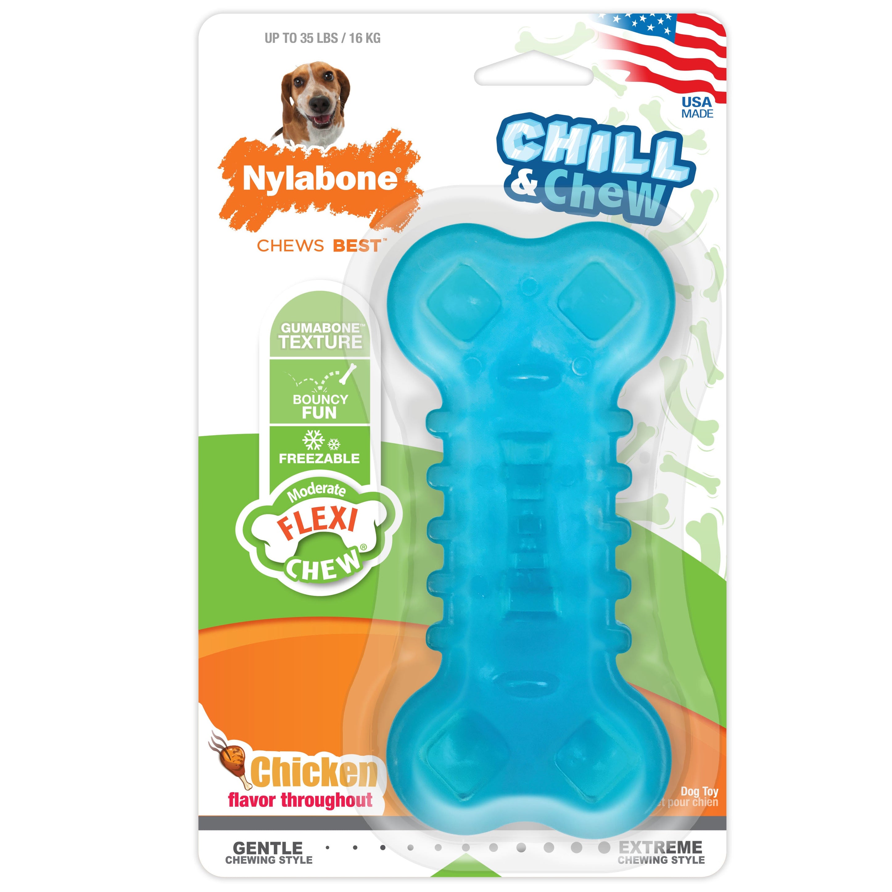 Nylabone Flexi Chew Chill Chew Toy with Treat Pockets Chicken, Blue, 1ea/Medium 1 ct