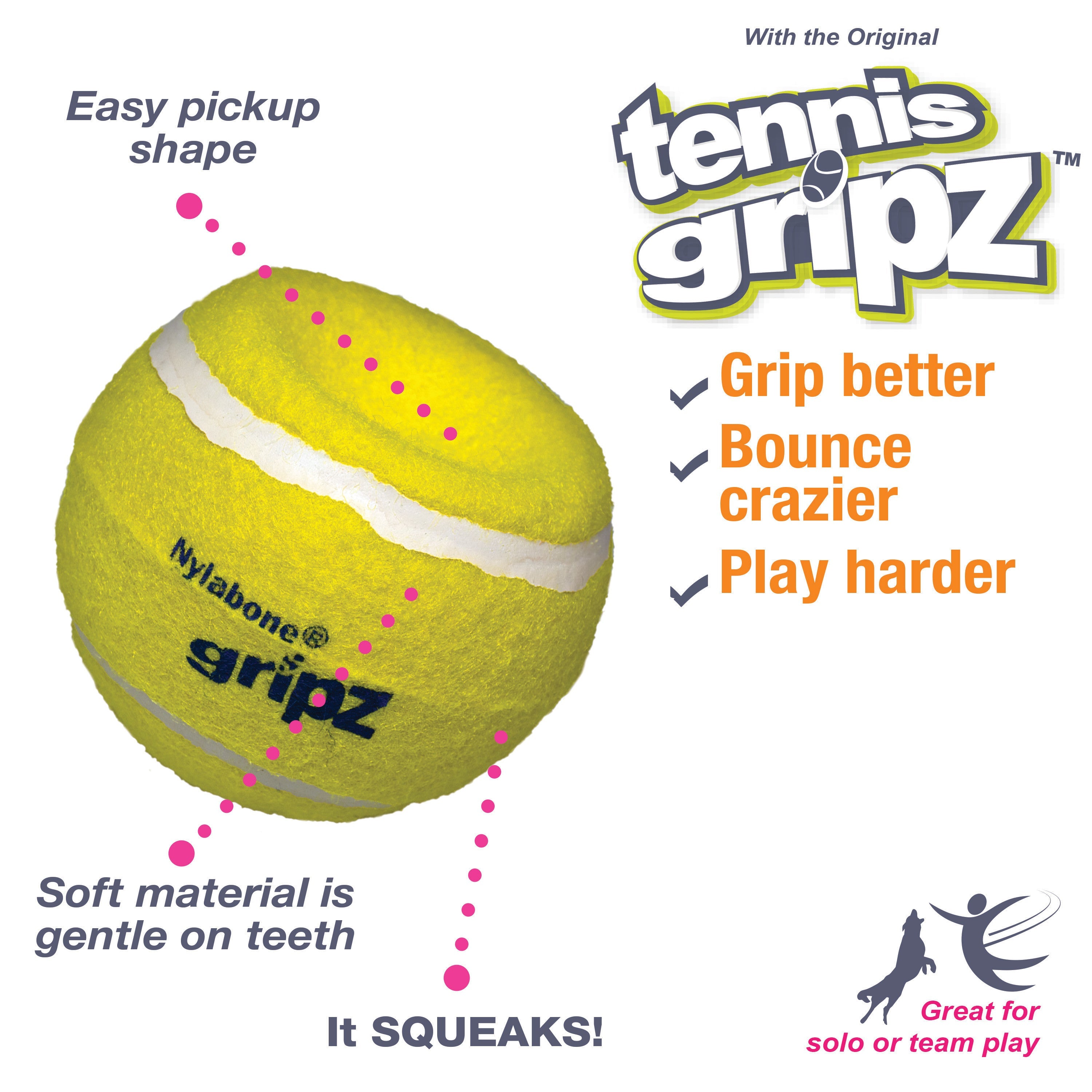 Nylabone Power Play Tennis Gripz Tennis Balls for Dogs 1ea/SMall/Regular Up To 25 Ibs. 1 ct