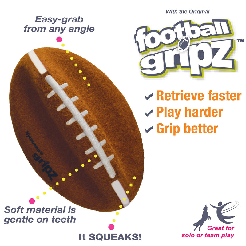 Nylabone Power Play Dog Football Gripz 1ea/Medium/Wolf Up To 35 Lbs. 5.5 in 1 ct