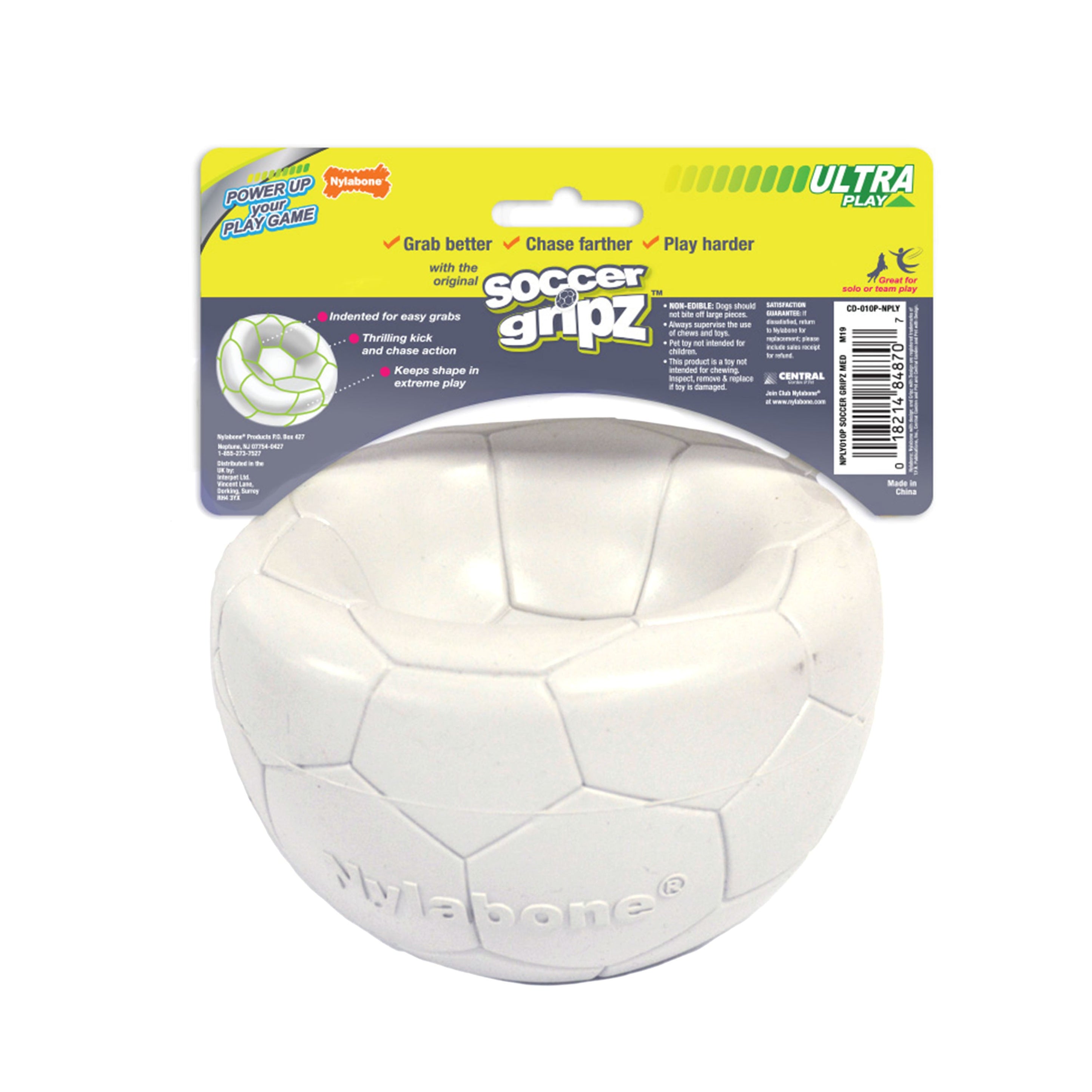 Nylabone Power Play Gripz Dog Soccer Ball Toy 1ea/Medium/Wolf Up To 35 Lbs. 1 ct