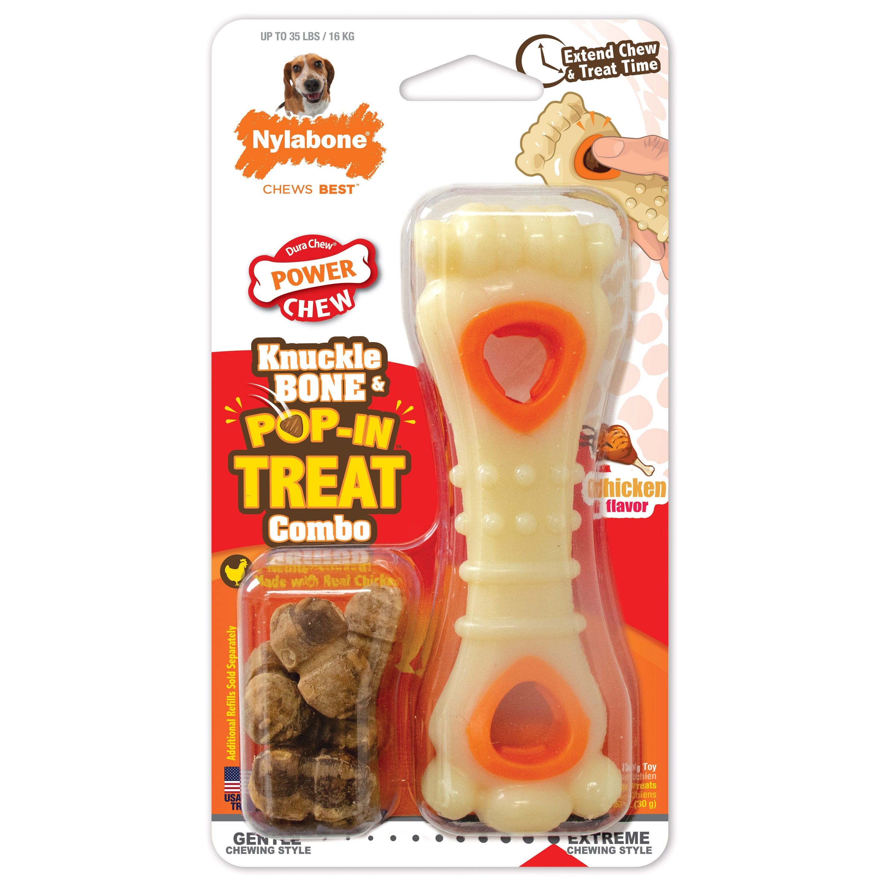 Nylabone Power Chew Souper Bone PopIn Treat Toy Combo Chicken, 1ea/Medium/Wolf Up To 35 Lbs. 1 ct