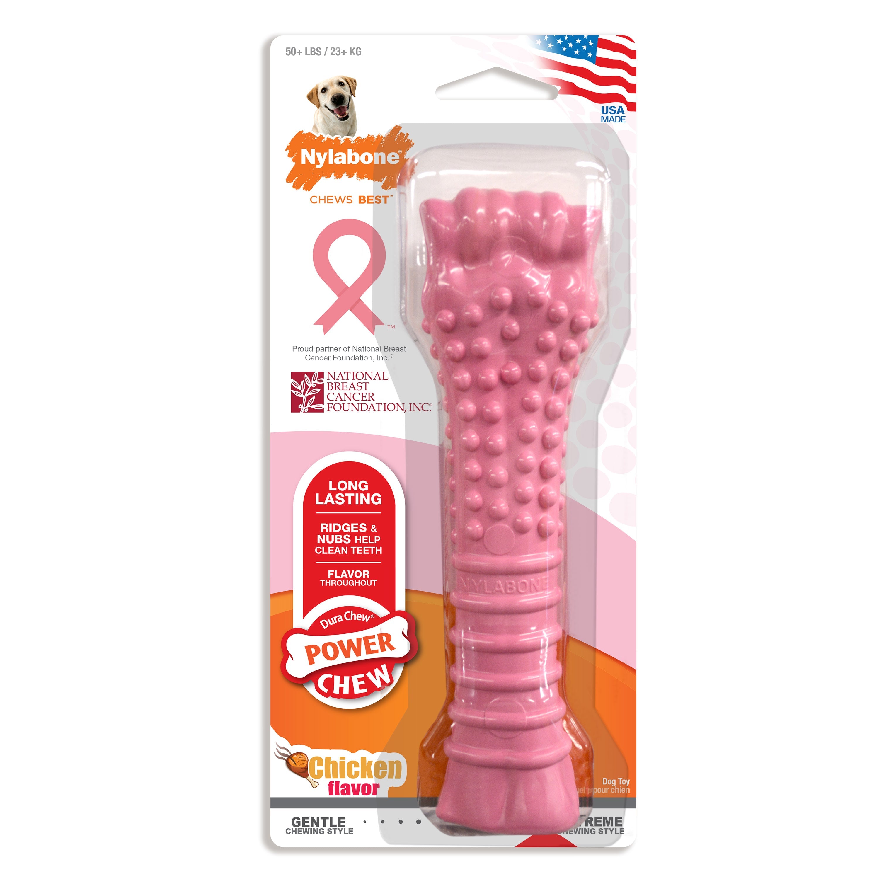 Nylabone Power Chew Breast Cancer Awareness Pink Souper Bone Dog Chew Toy Chicken, 1ea/XL/Souper 50 Lbs. 1 ct