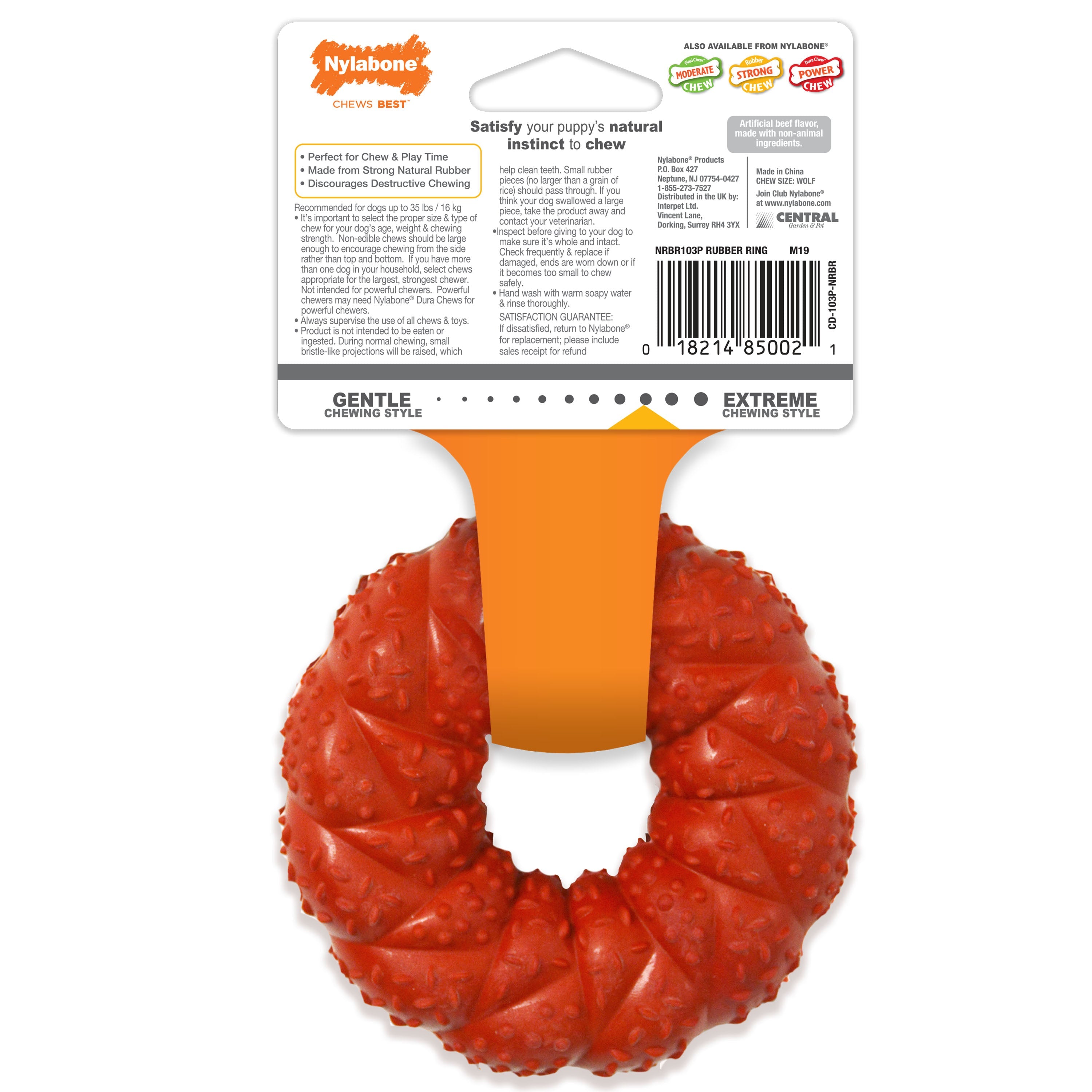 Nylabone Strong Chew Braided Dog Ring Chew Toy Beef, 1ea/Medium/Wolf Up To 35 Lbs. 1 ct