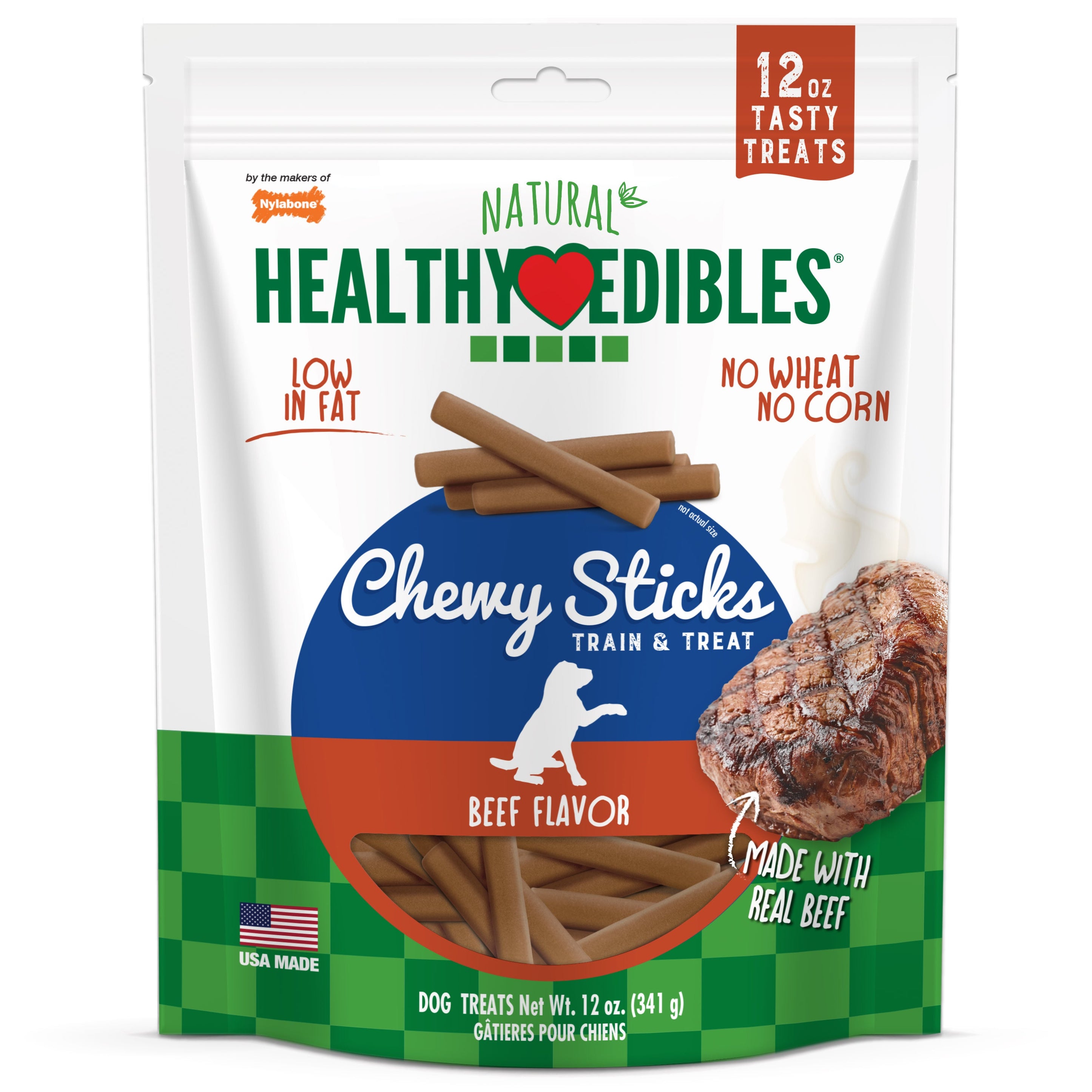 Nylabone Healthy Edibles Chewy Dog Treat Sticks Beef 1ea/12 oz