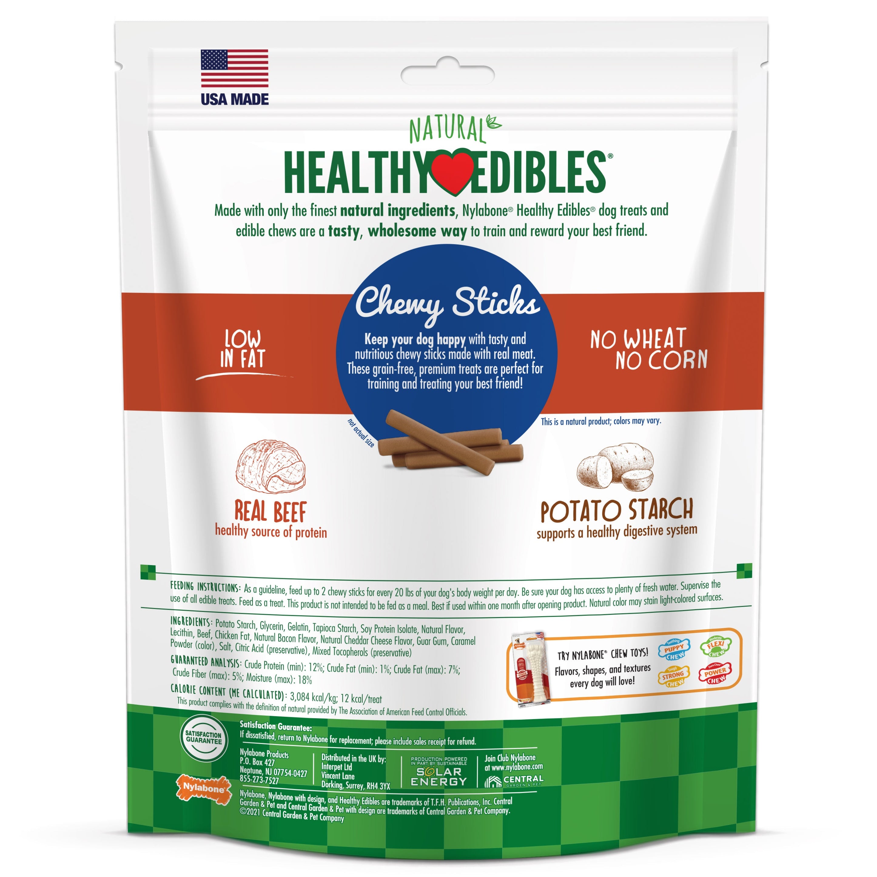 Nylabone Healthy Edibles Chewy Dog Treat Sticks Beef 1ea/12 oz