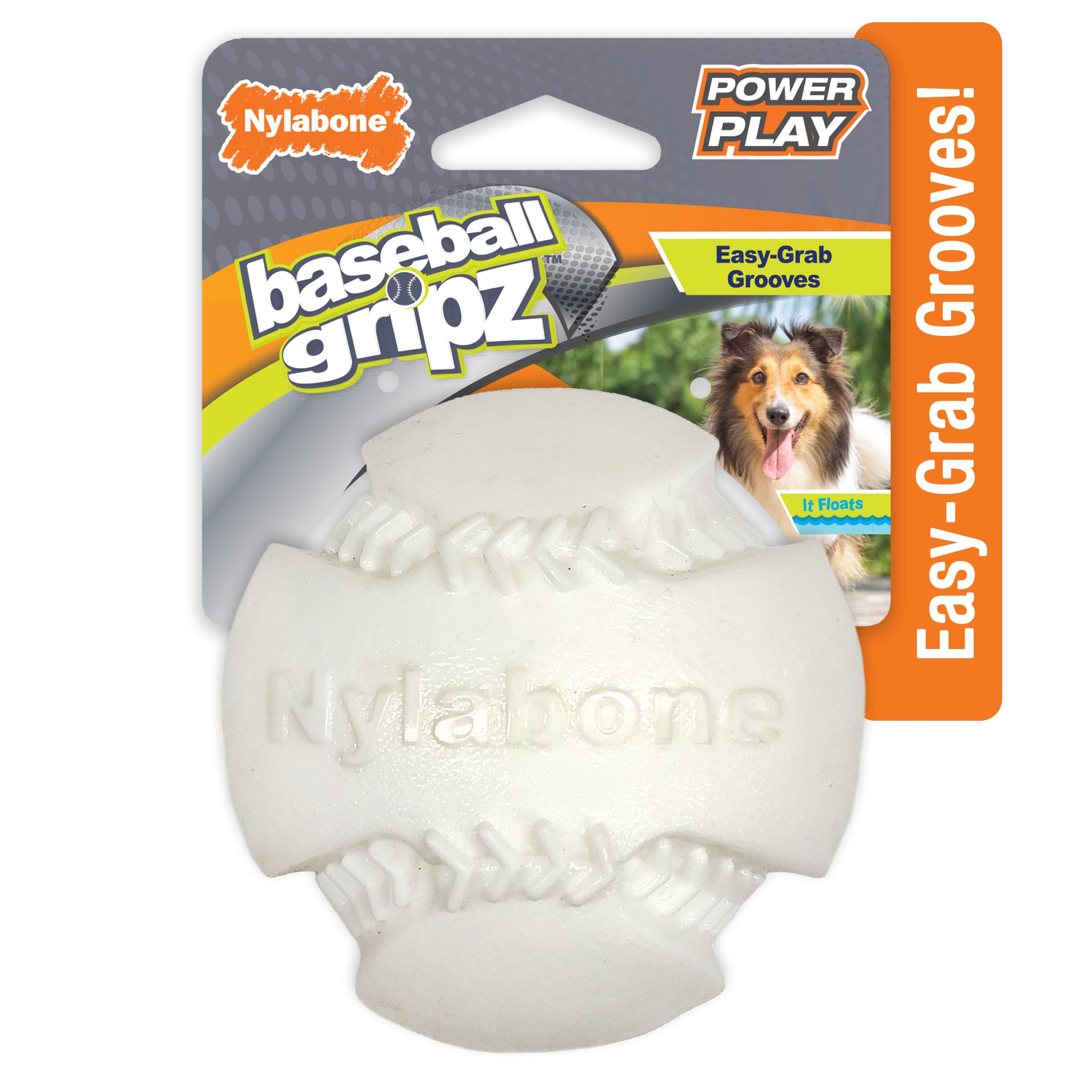 Nylabone Power Play Dog Baseball Gripz 1ea/Medium/Wolf Up To 35 Lbs. 1 ct