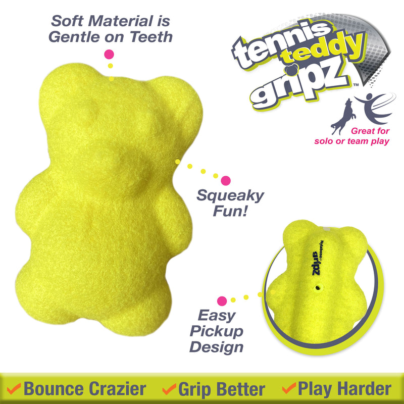 Nylabone Power Play Tennis Teddy Gripz Bear Dog Toy 1ea/Medium/Wolf Up To 35 Lbs. 1 ct