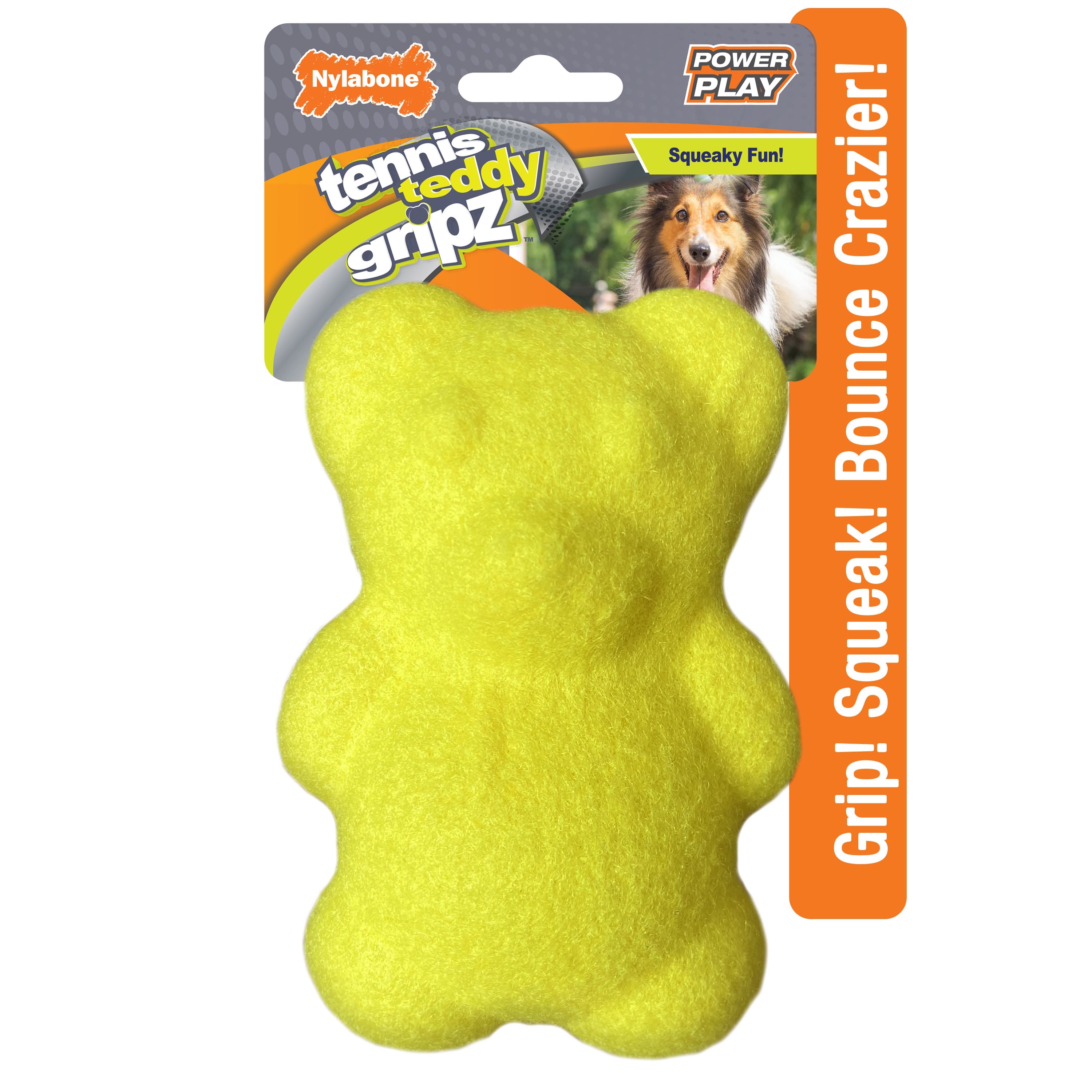 Nylabone Power Play Tennis Teddy Gripz Bear Dog Toy 1ea/Medium/Wolf Up To 35 Lbs. 1 ct