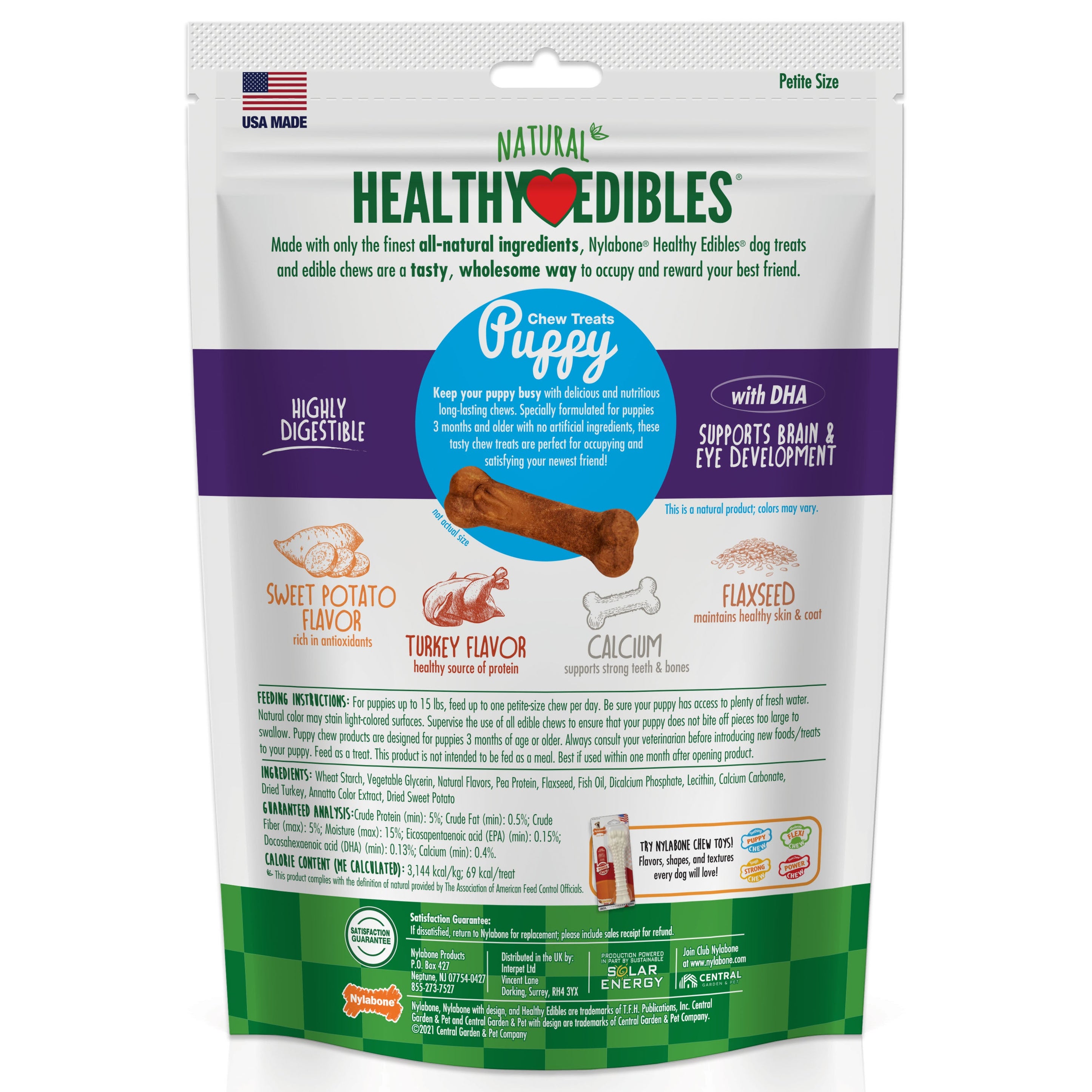 Nylabone Healthy Edibles Puppy Turkey Sweet Potato Dog Chew Treats Turkey Sweet Potato, XS/Petite Up To 15 Lbs. 16 ct