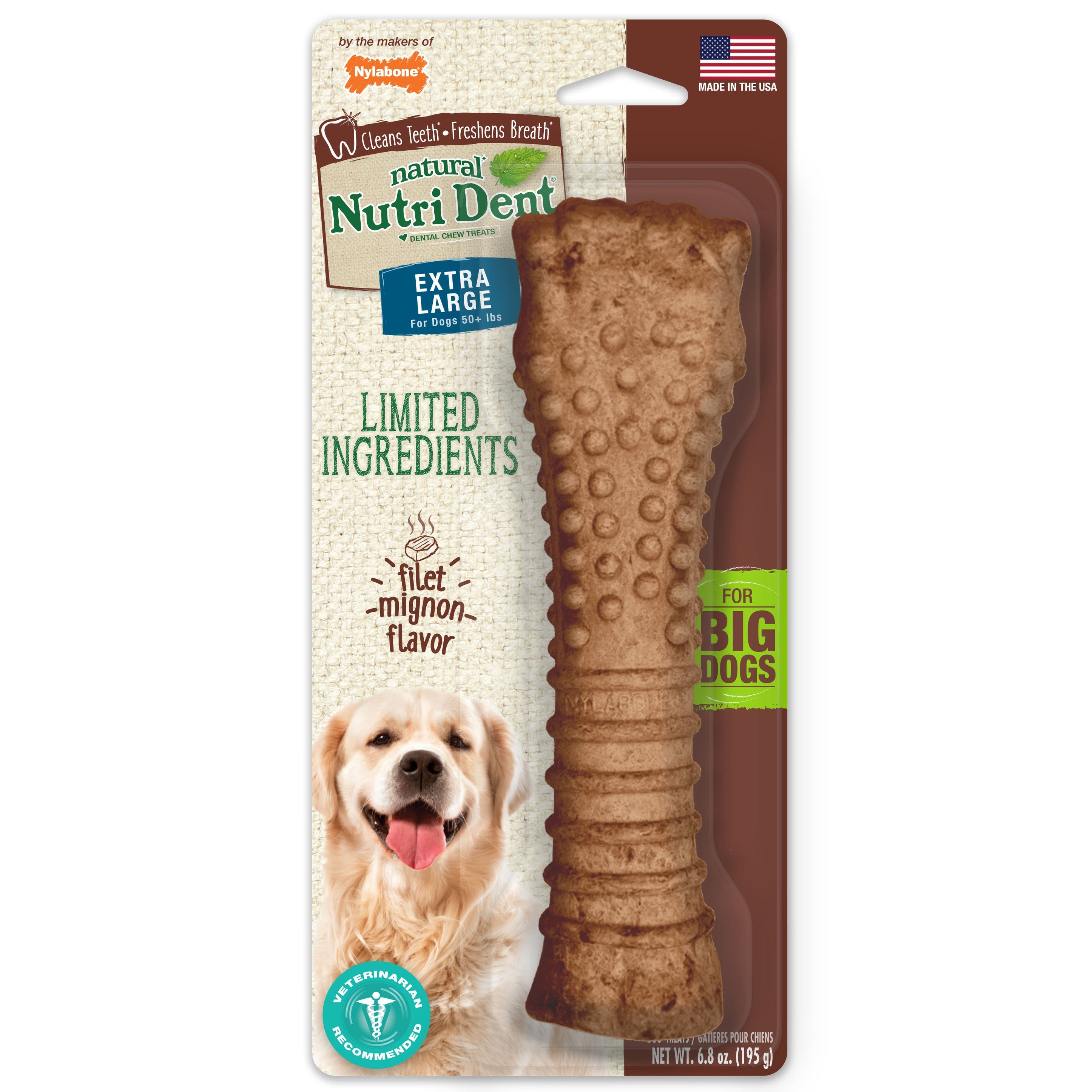 Nylabone Nutri Dent Filet Mignon Dog Dental Chews Filet Mignon, 1ea/XL/Souper 50 Lbs. 1 ct