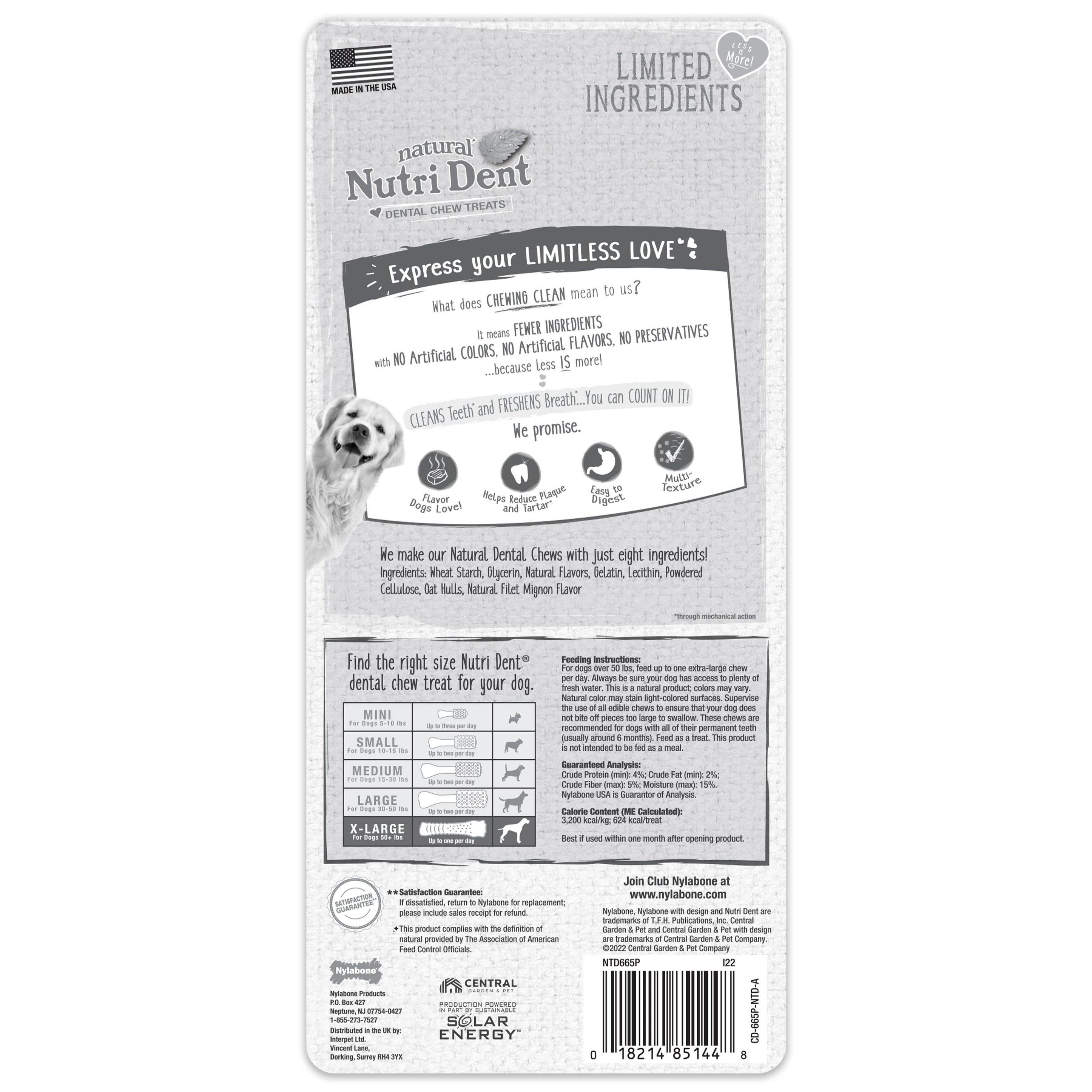 Nylabone Nutri Dent Filet Mignon Dog Dental Chews Filet Mignon, 1ea/XL/Souper 50 Lbs. 1 ct