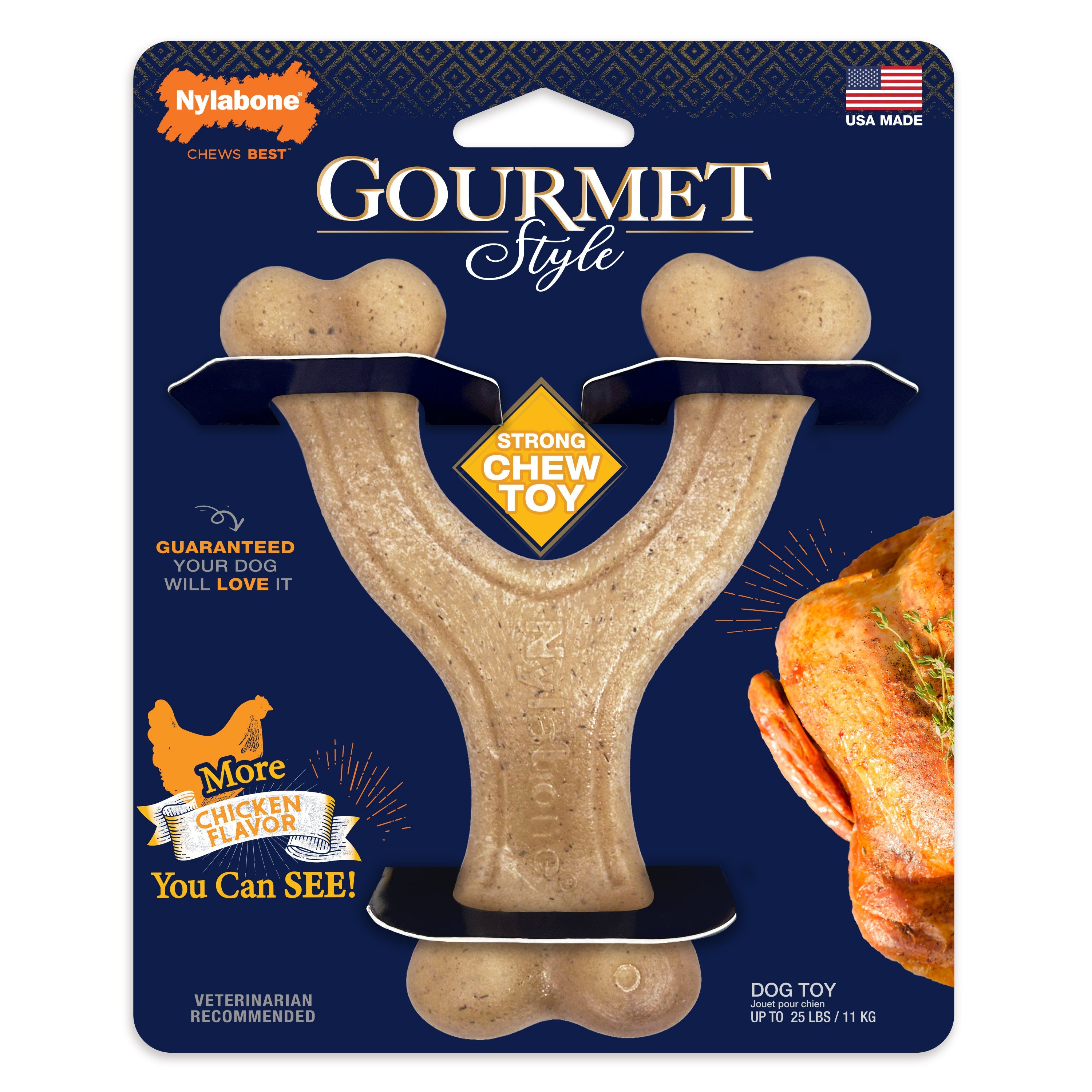 Nylabone Gourmet Style Strong Chew Wishbone Dog Chew Toy Chicken, 1ea/SMall/Regular Up To 25 Ibs. 1 ct