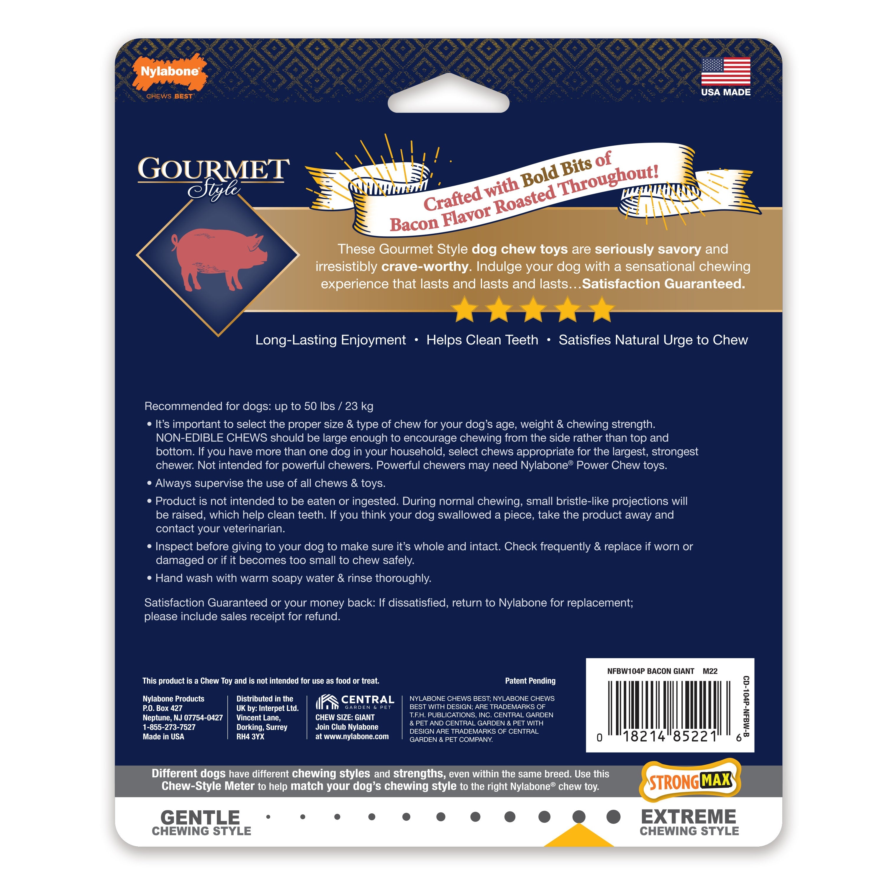 Nylabone Gourmet Style Strong Chew Wishbone Dog Chew Toy Bacon, 1ea/Large/Giant Up To 50 Lbs. 1 ct