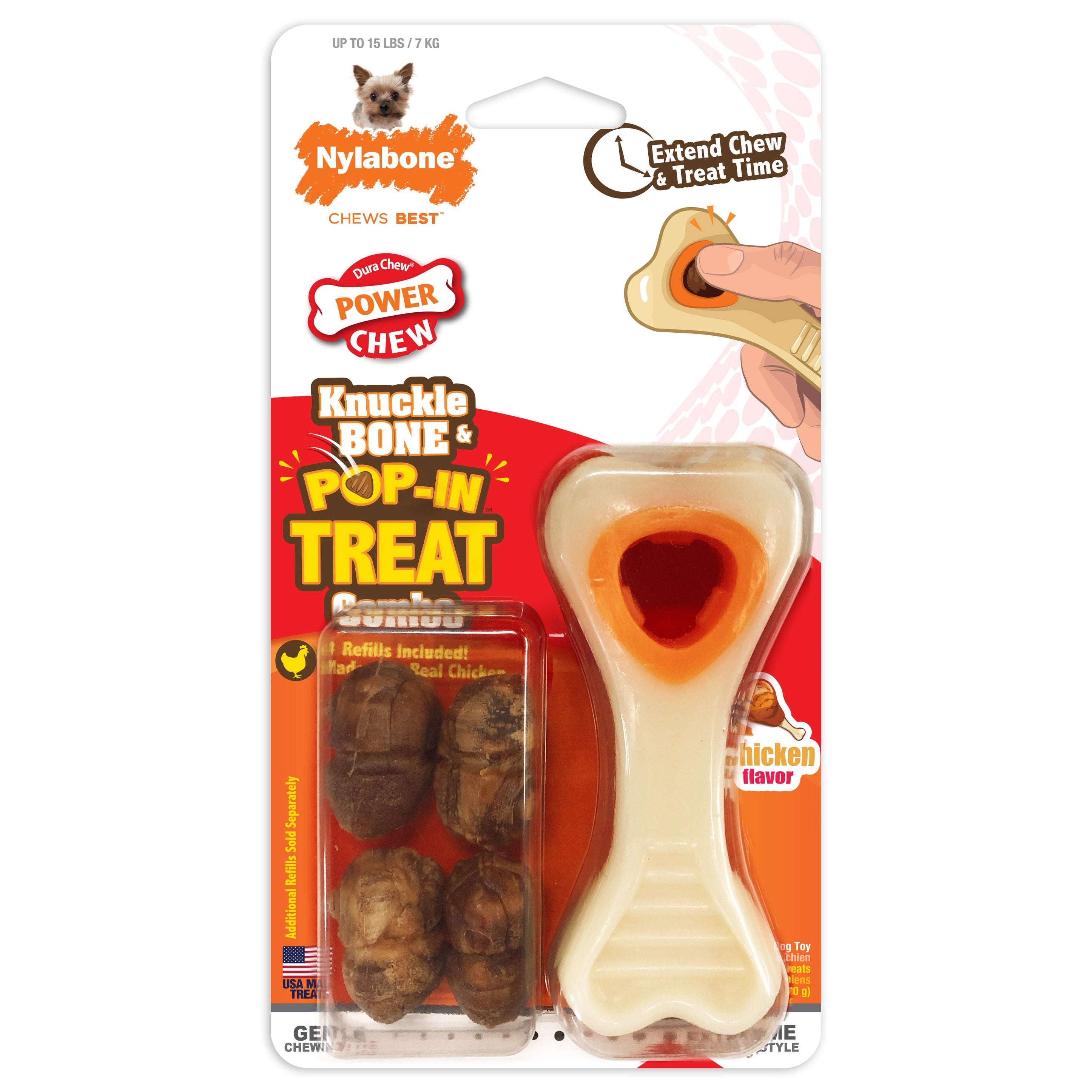 Nylabone Power Chew Souper Bone PopIn Treat Toy Combo Chicken, 1ea/XS/Petite Up To 15 Lbs. 1 ct