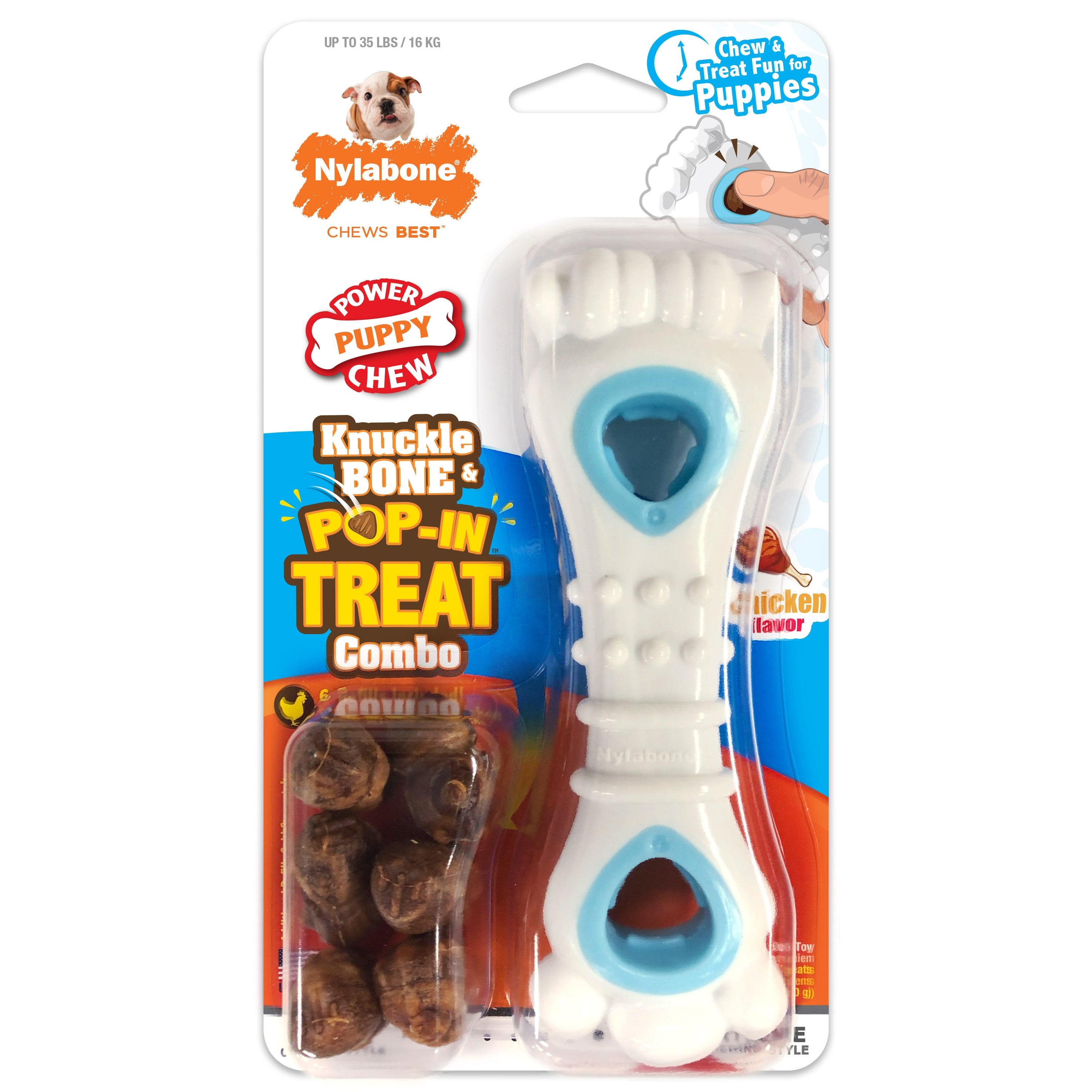 Nylabone Puppy Power Chew Souper Bone PopIn Puppy Treat Toy Combo Chicken, 1ea/Medium/Wolf Up To 35 Lbs. 1 ct