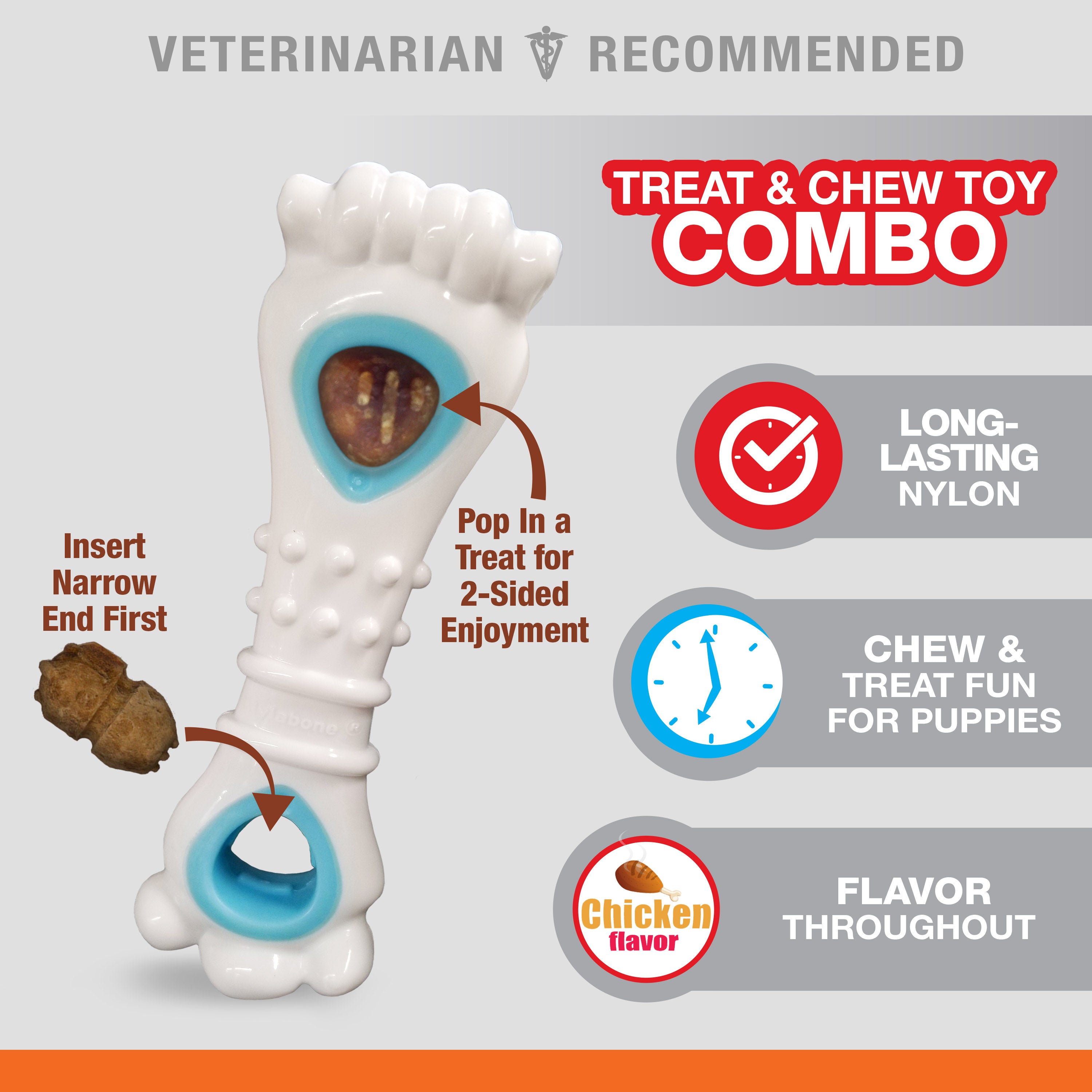 Nylabone Puppy Power Chew Souper Bone PopIn Puppy Treat Toy Combo Chicken, 1ea/Medium/Wolf Up To 35 Lbs. 1 ct