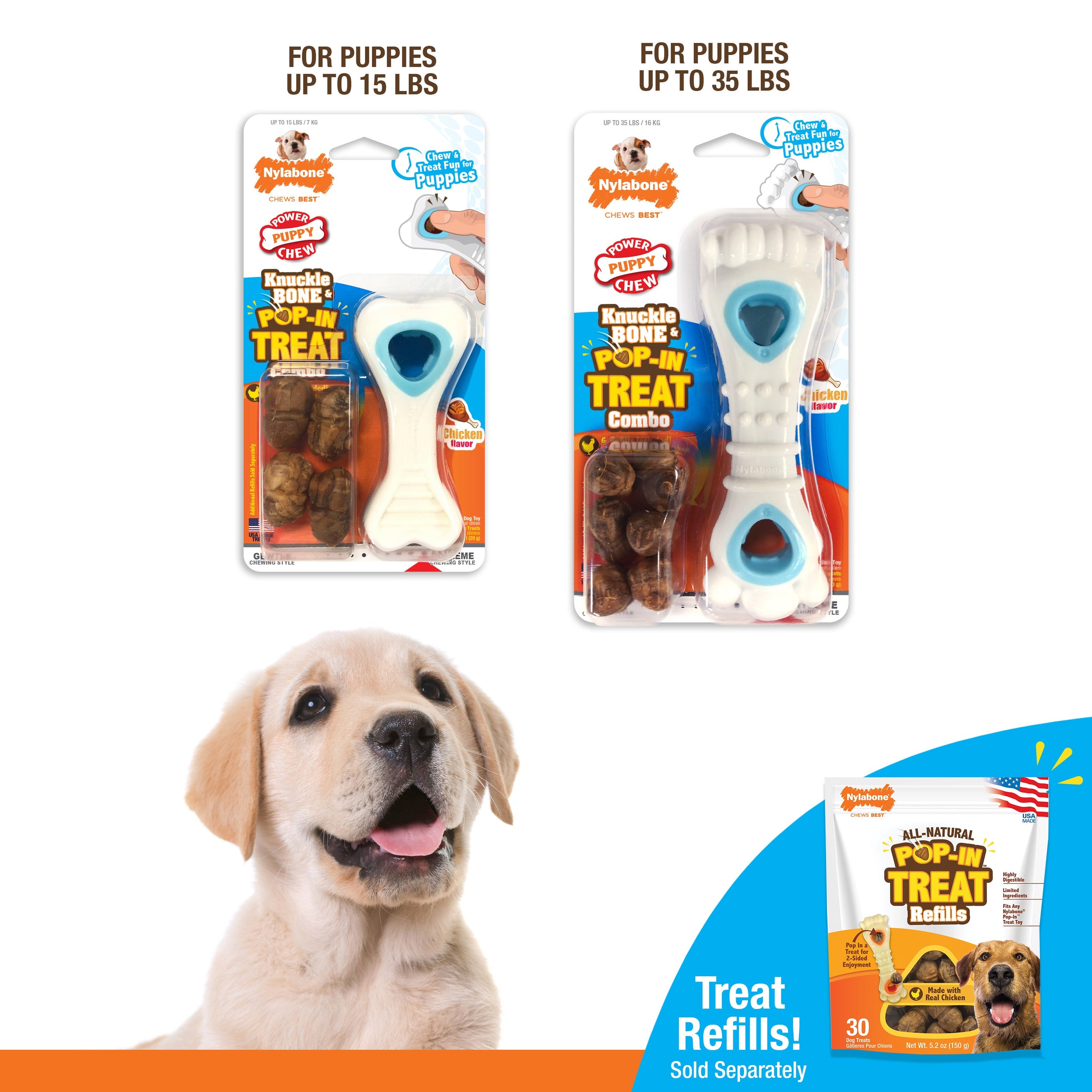 Nylabone Puppy Power Chew Souper Bone PopIn Puppy Treat Toy Combo Chicken, 1ea/Medium/Wolf Up To 35 Lbs. 1 ct
