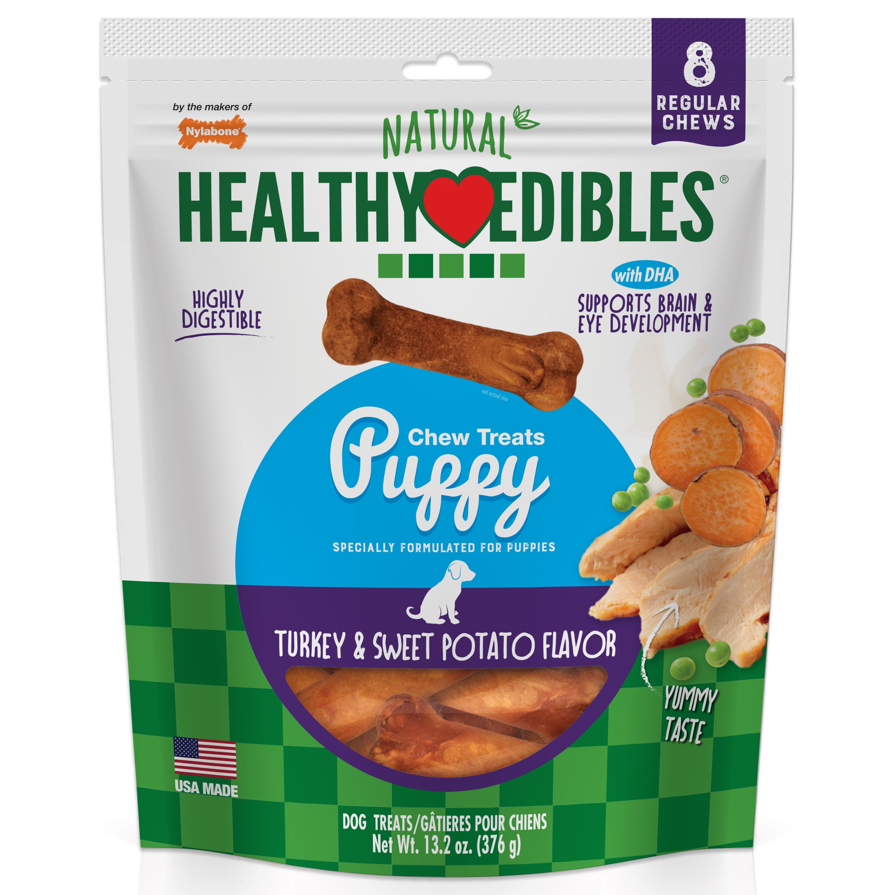 Nylabone Healthy Edibles AllNatural Long Lasting Puppy Chew Treats Turkey Sweet Potato, 1ea/SMall/Regular Up To 25 Ibs. 8 ct