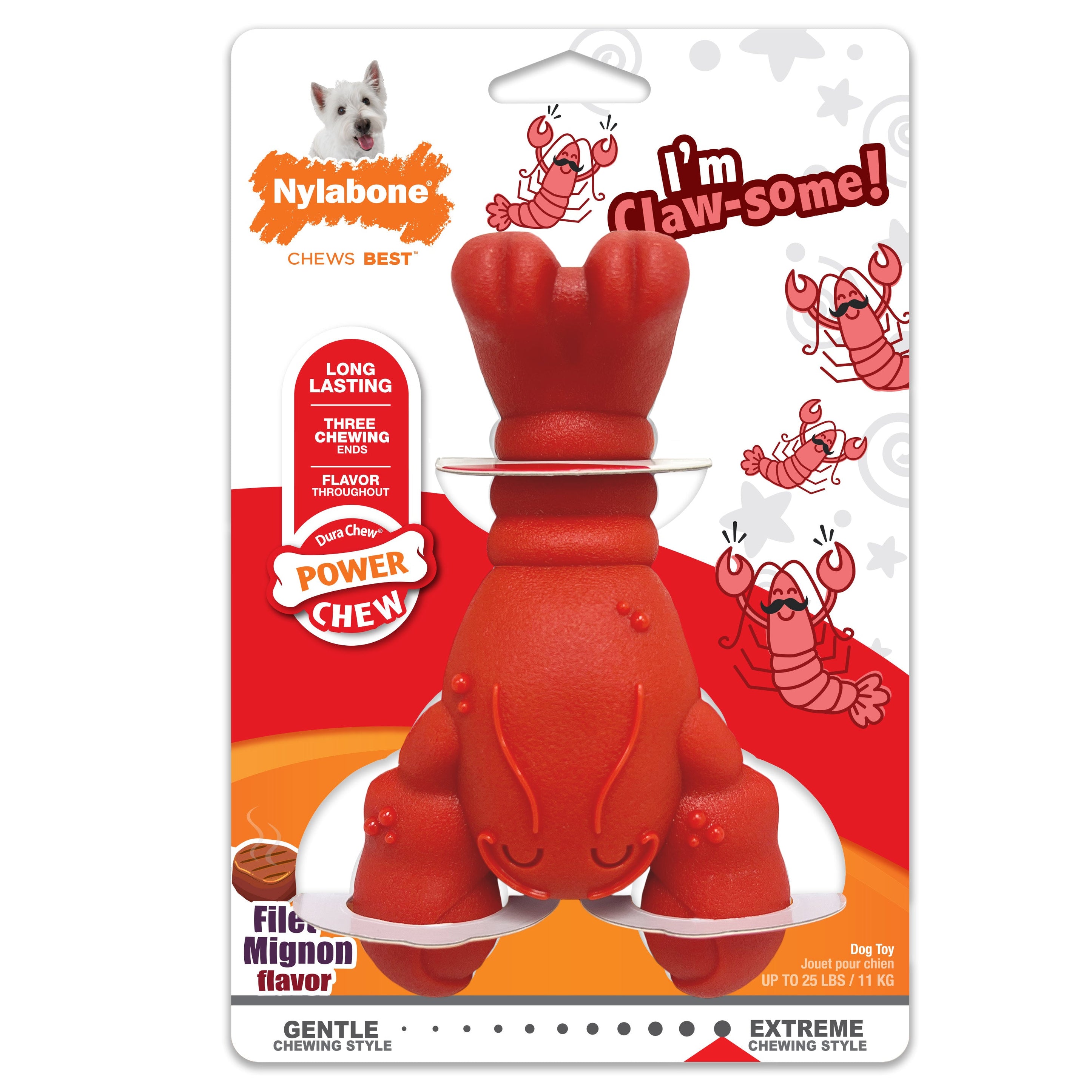 Nylabone Power Chew Lobster Dog Toy Filet Mignon, 1ea/Medium/Wolf Up To 35 Lbs. 1 ct