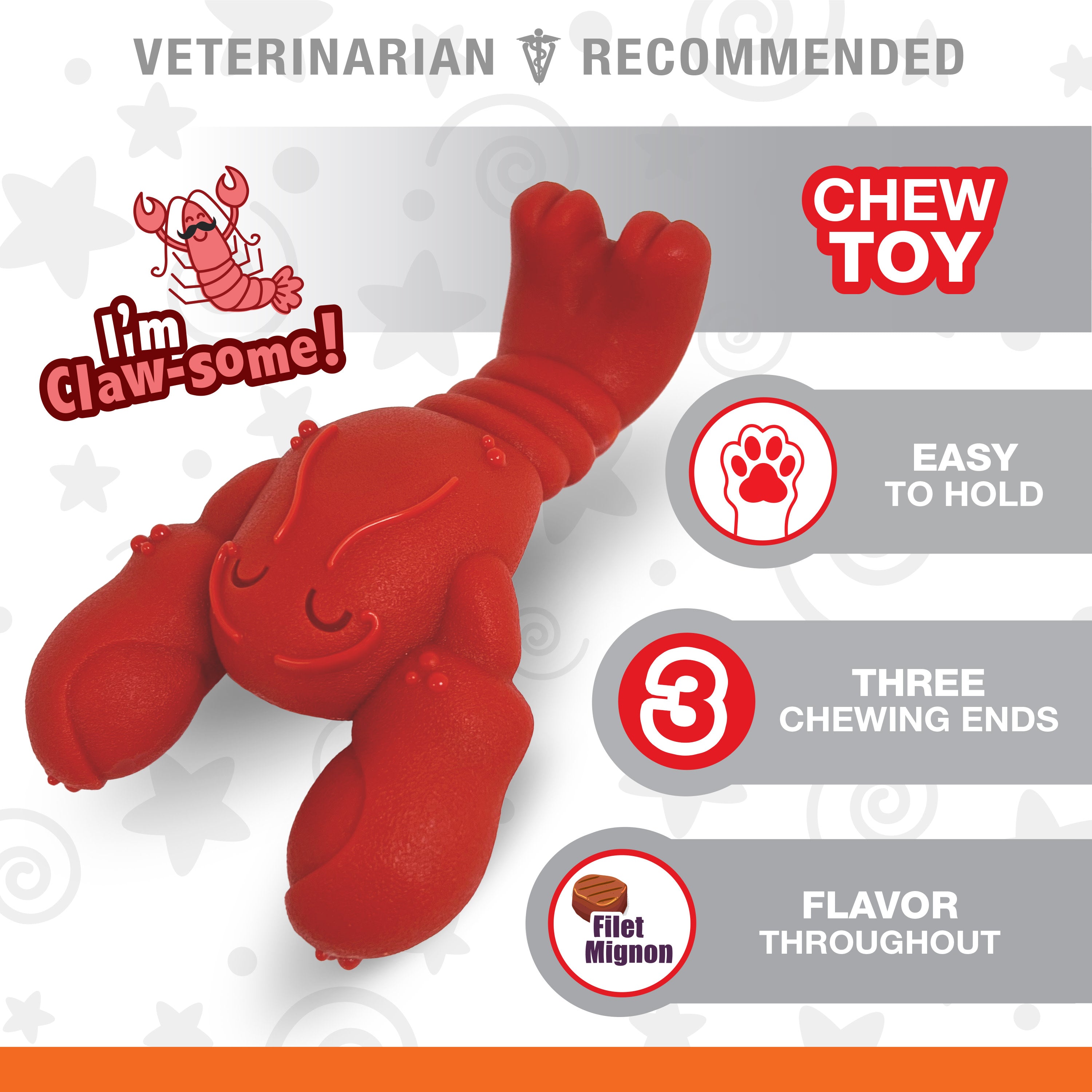 Nylabone Power Chew Lobster Dog Toy Filet Mignon, 1ea/Medium/Wolf Up To 35 Lbs. 1 ct