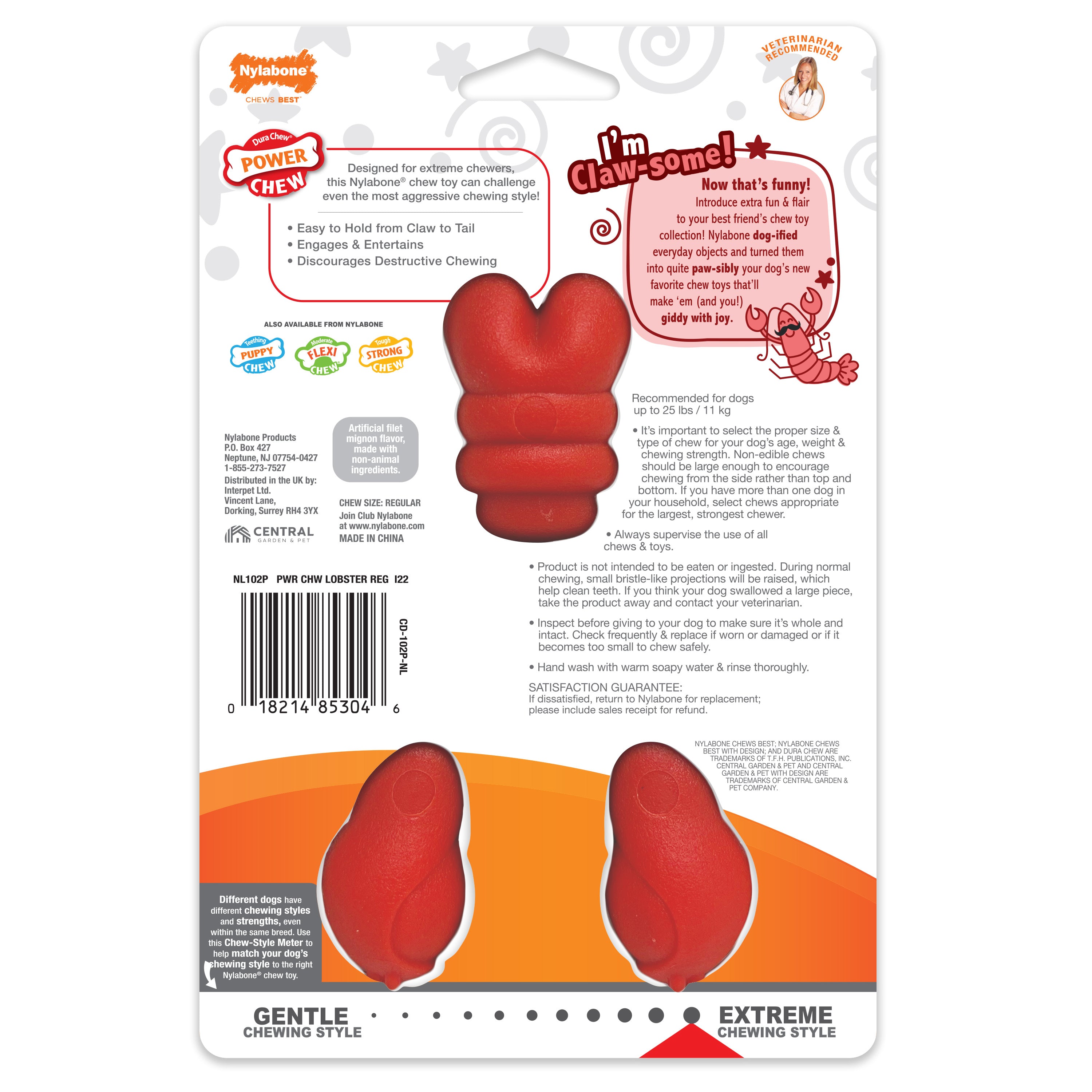 Nylabone Power Chew Lobster Dog Toy Filet Mignon, 1ea/Medium/Wolf Up To 35 Lbs. 1 ct