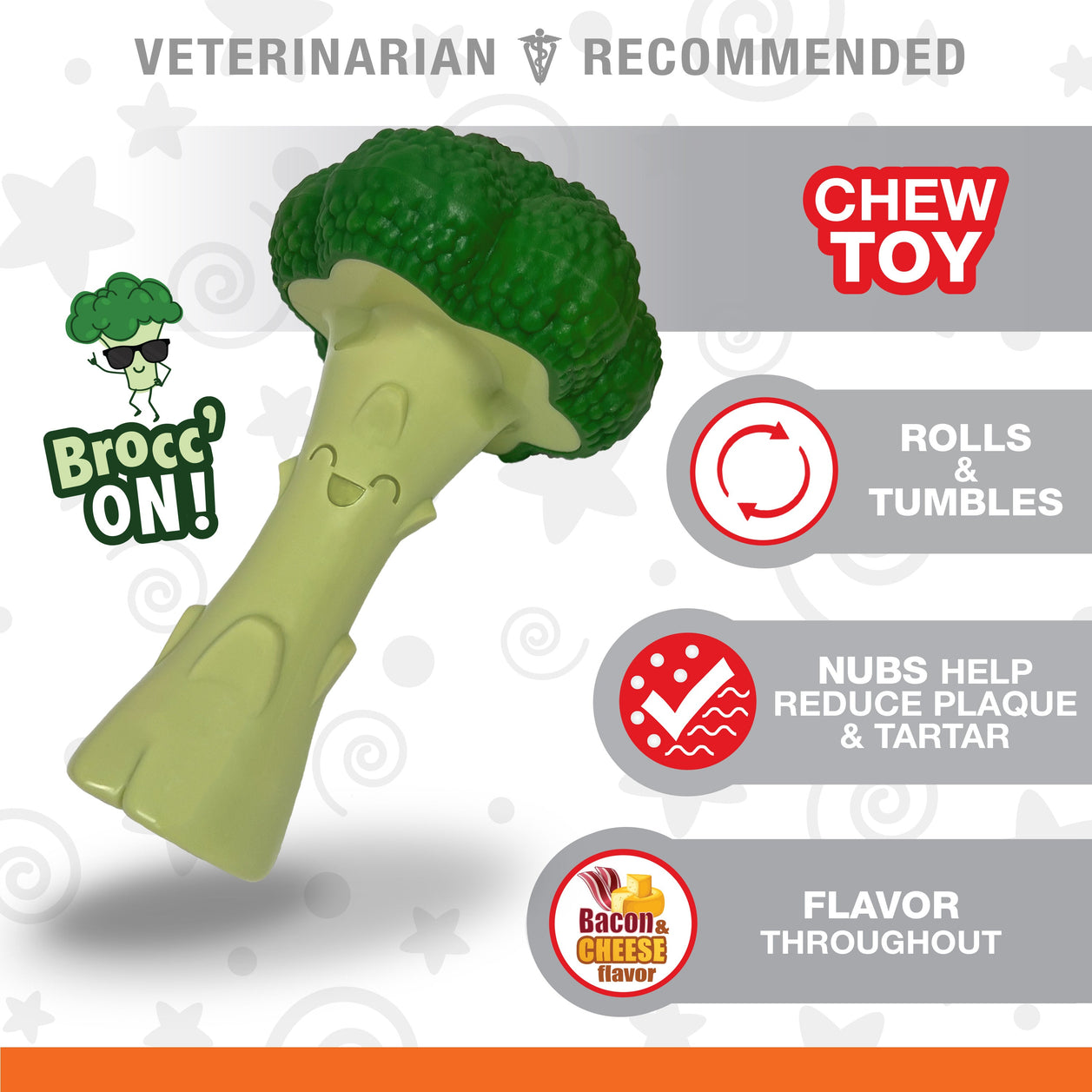 Nylabone Power Chew Broccoli Dog Toy Cheesy Bacon Large