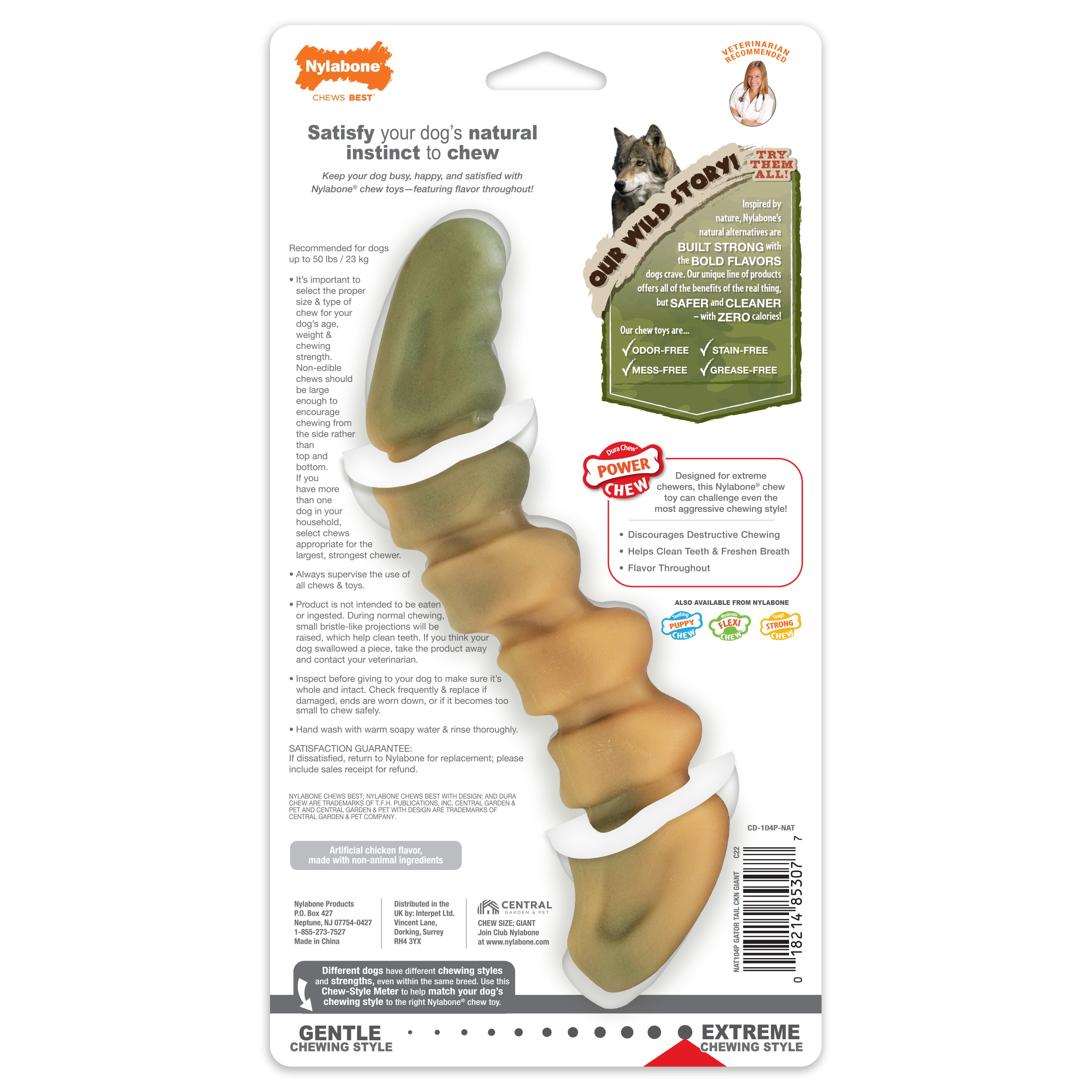 Nylabone Power Chew Gator Tail Alternative Chew Toy Chicken, 1ea/Large/Giant Up To 50 Lbs. 1 ct