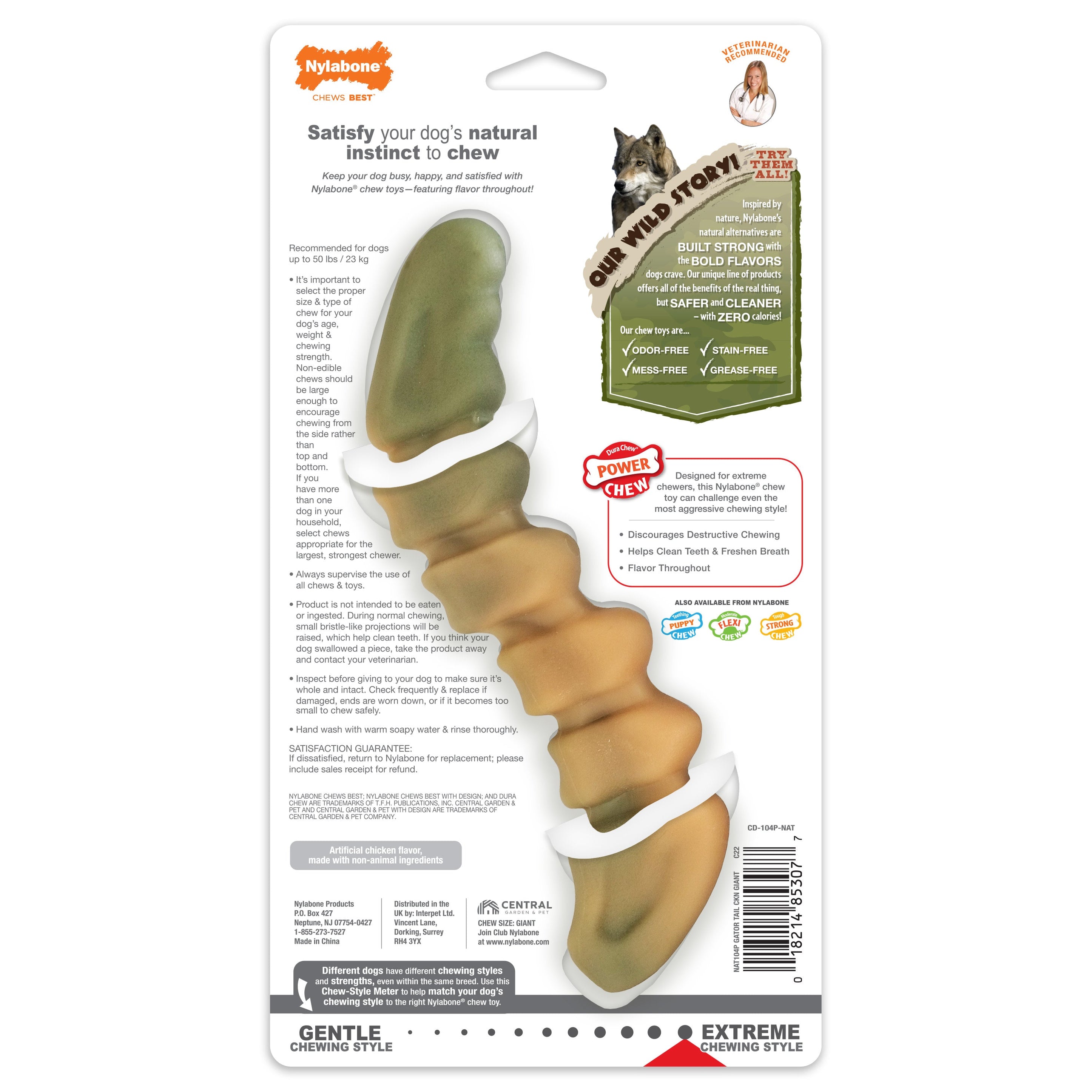 Nylabone Power Chew Gator Tail Alternative Chew Toy Chicken, 1ea/Large/Giant Up To 50 Lbs. 1 ct