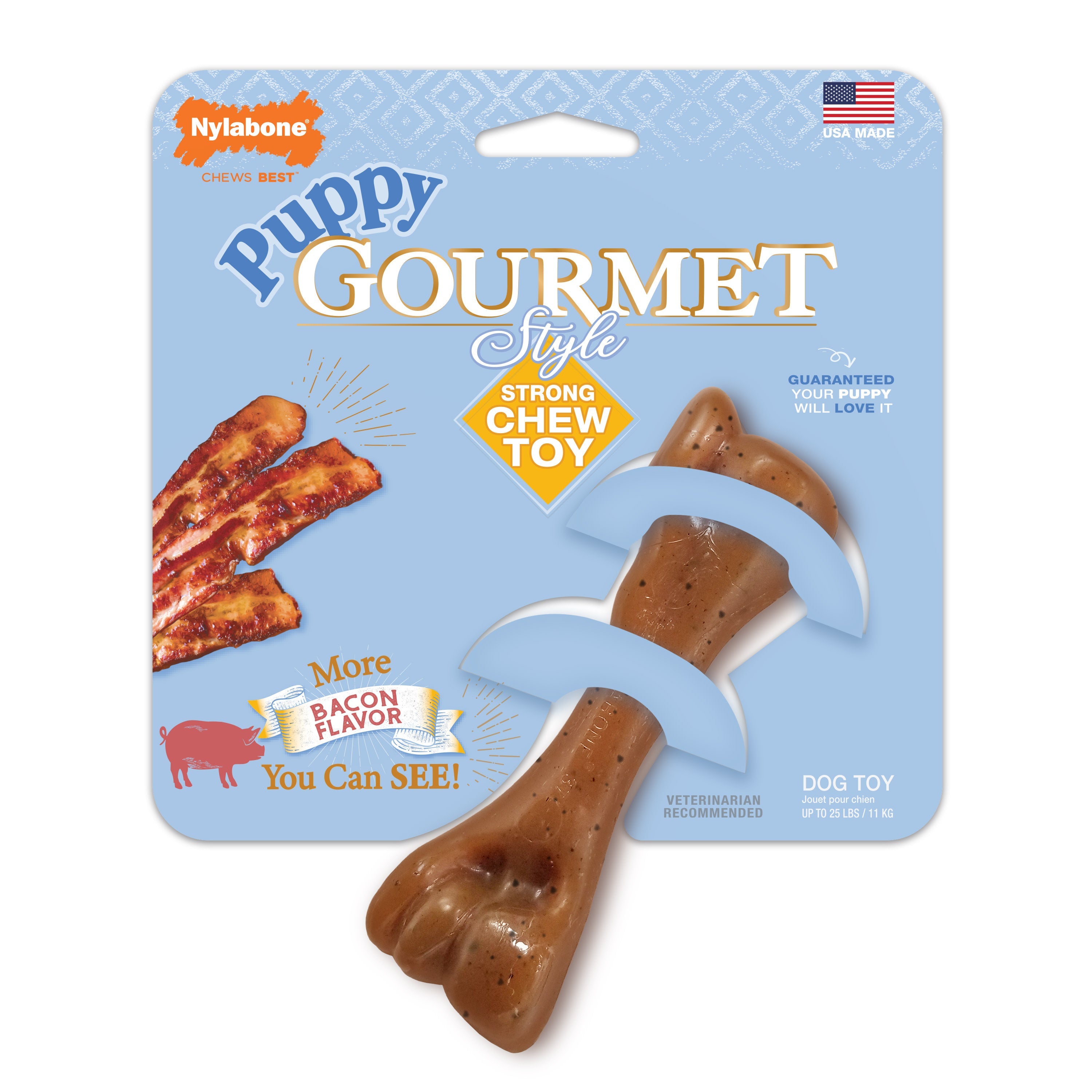 Nylabone Gourmet Style Strong Femur Puppy Chew Toy Bacon, 1ea/SMall/Regular Up To 25 Ibs. 1 ct