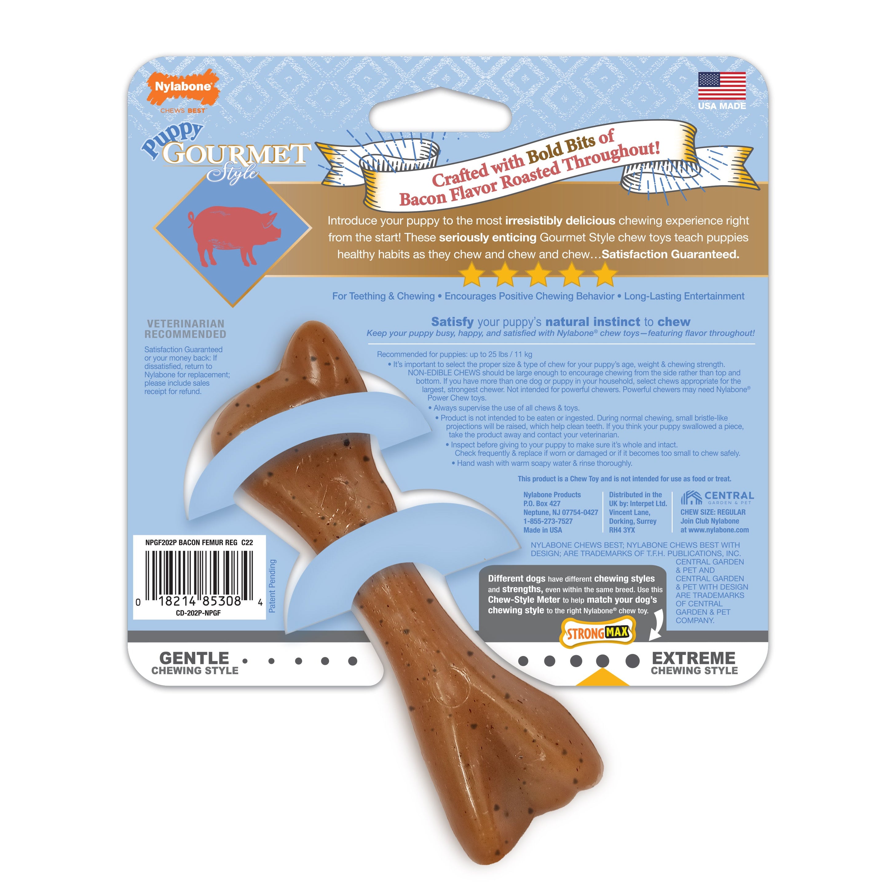 Nylabone Gourmet Style Strong Femur Puppy Chew Toy Bacon, 1ea/SMall/Regular Up To 25 Ibs. 1 ct