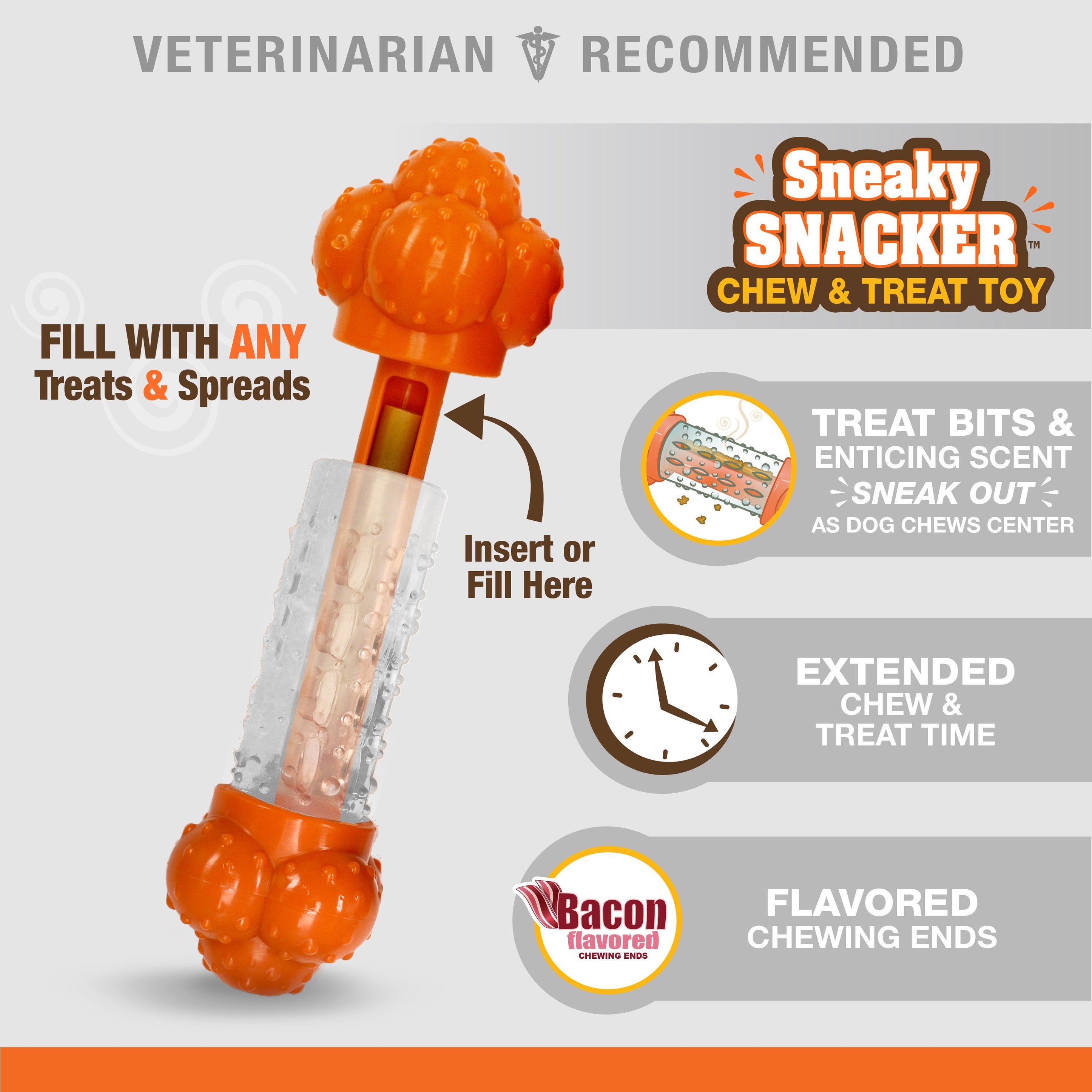 Nylabone Sneaky Snacker Dog Treat Toy Bacon, Orange, 1ea/Medium/Wolf Up To 35 Lbs. 1 ct