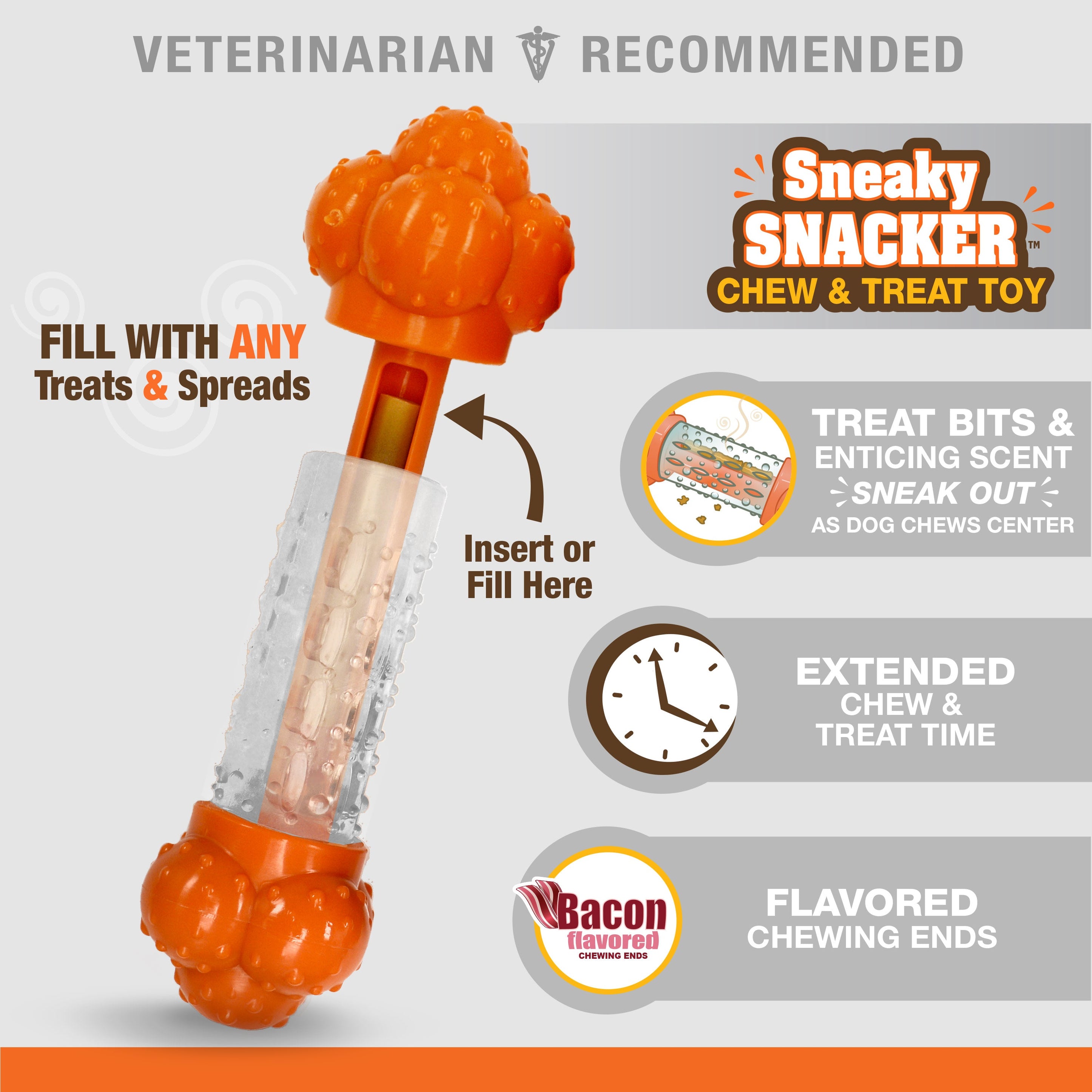 Nylabone Sneaky Snacker Dog Treat Toy Bacon, Orange, 1ea/Large/Giant Up To 50 Lbs. 1 ct