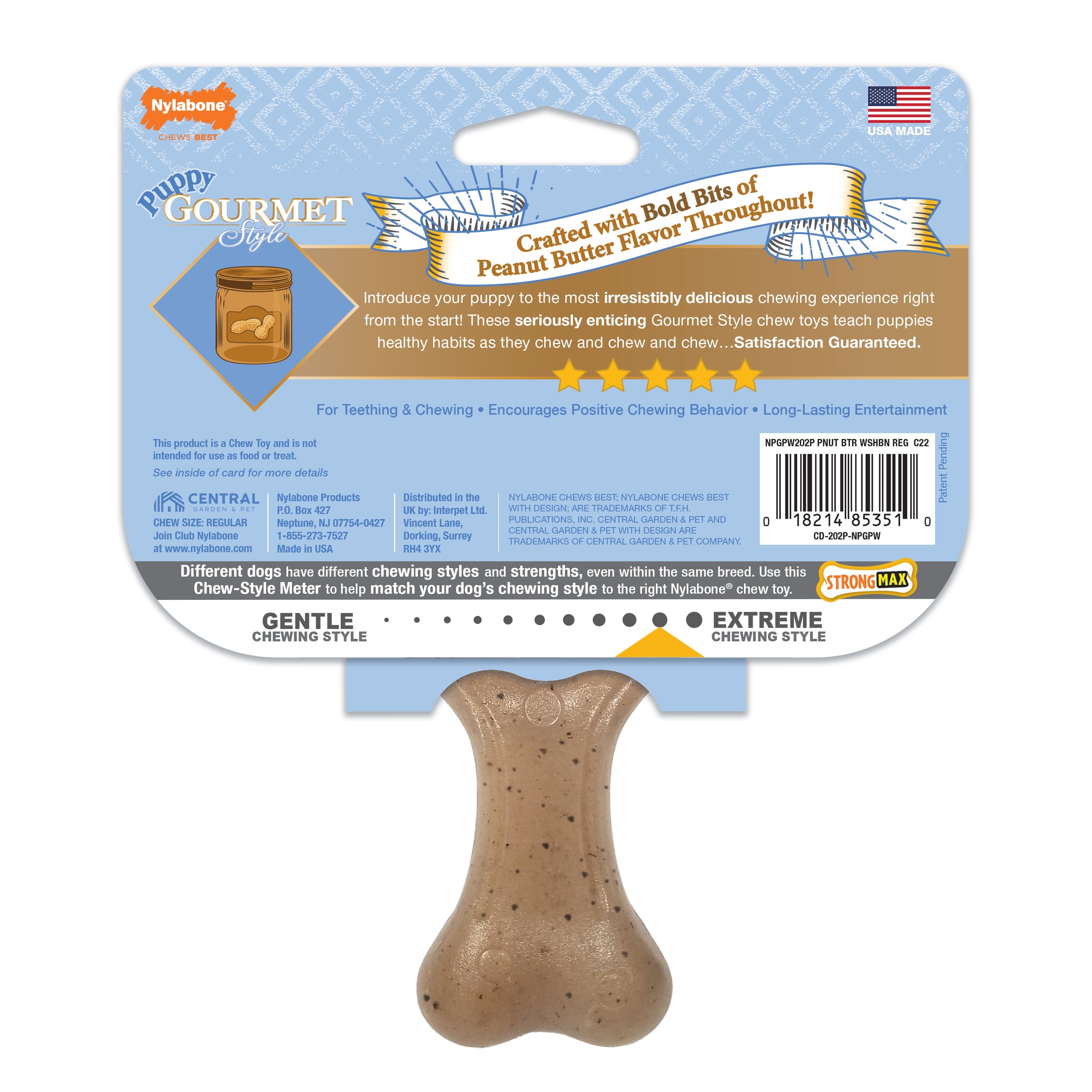 Nylabone Gourmet Style Strong Wishbone Puppy Chew Toy Peanut Butter, 1ea/SMall/Regular Up To 25 Ibs. 1 ct