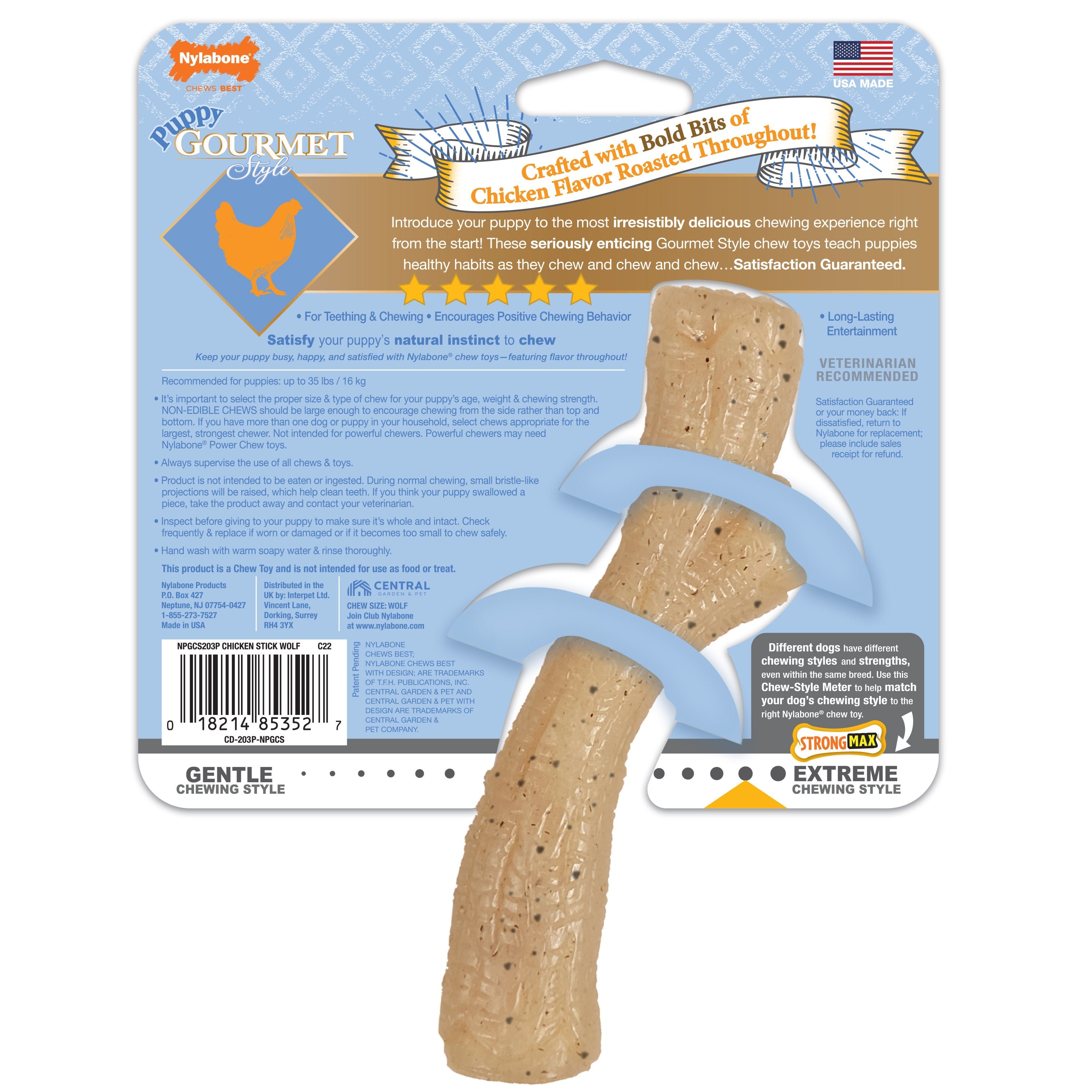 Nylabone Gourmet Style Strong Stick Puppy Chew Toy Chicken, 1ea/Medium/Wolf Up To 35 Lbs. 1 ct