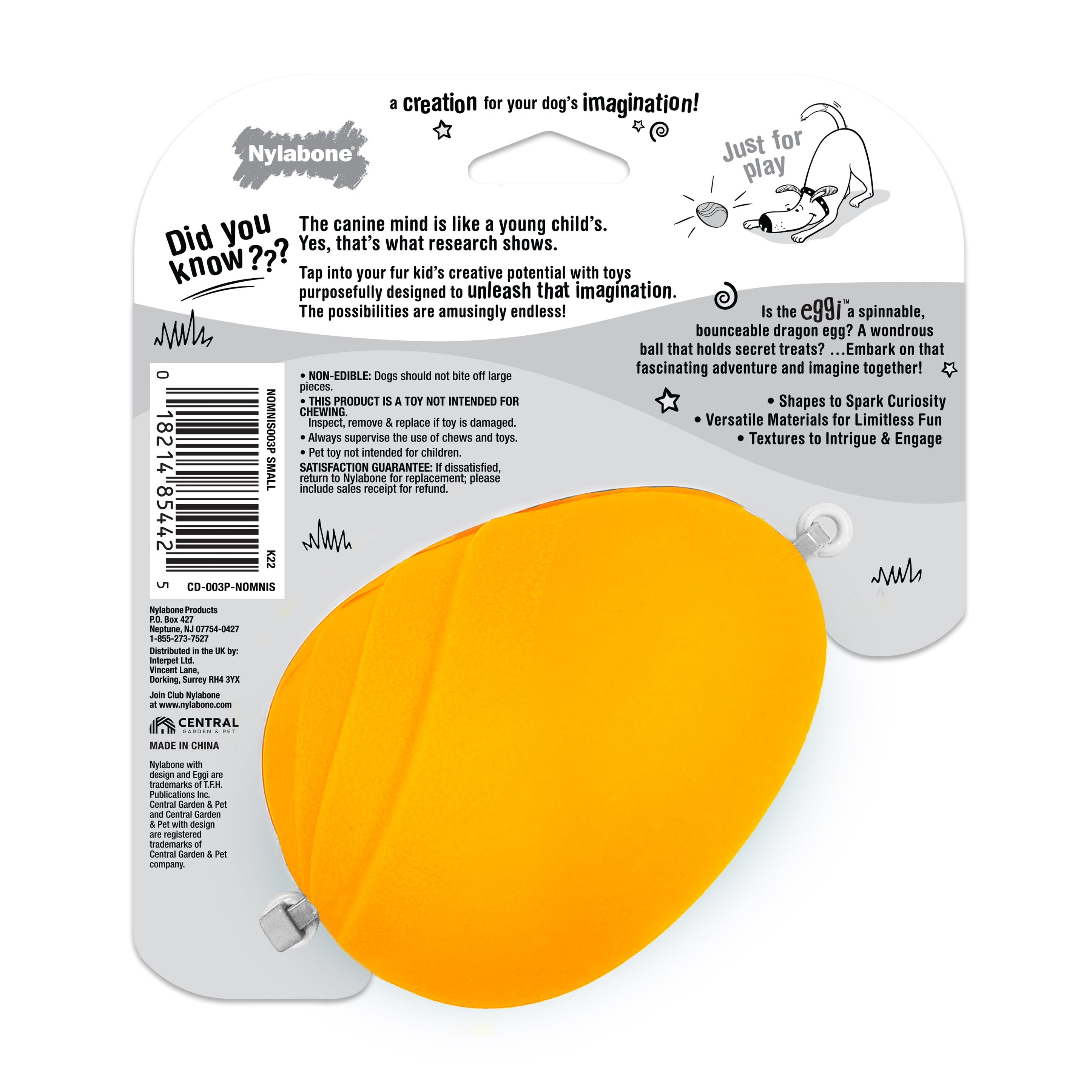 Nylabone Creative Play Eggi Dog Treat Toy Orange, 1ea/SMall/Regular Up To 25 Ibs. 1 ct