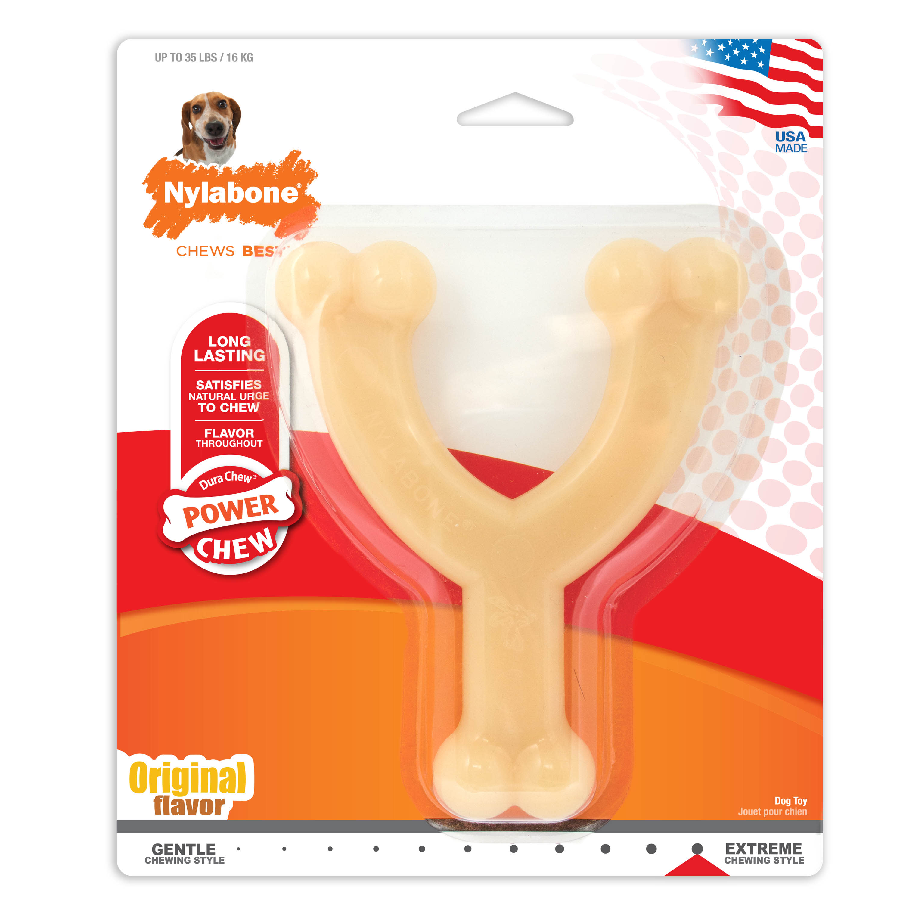 Nylabone Power Chew Original Wishbone Dog Toy Adult Dog Original, Original, 1ea/Medium/Wolf Up To 35 Lbs. 1 ct