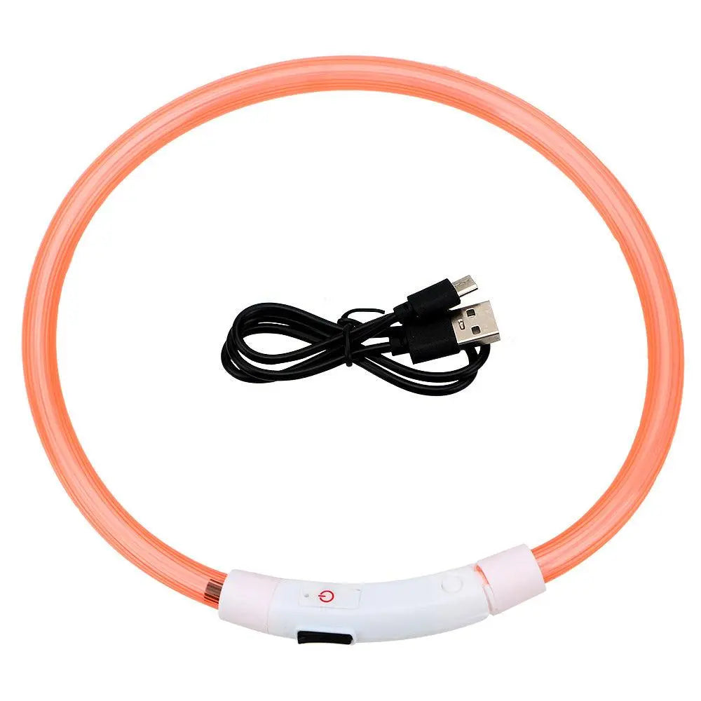 Usb Rechargeable Glow-In-The-Dark Pet Collar With Three Flashing Modes Dog Hugs Cat