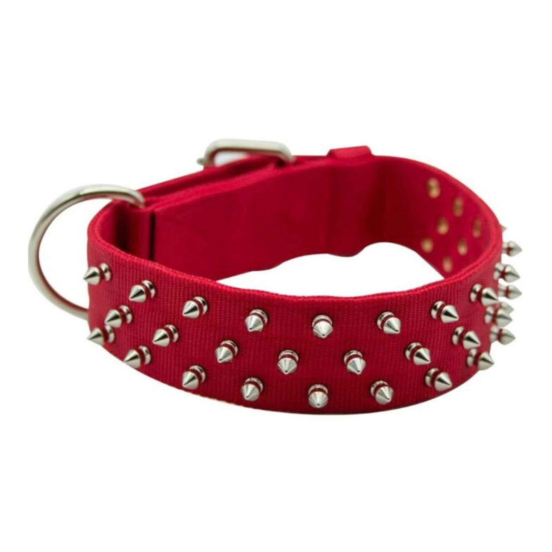 Omni Pet Bravo Nylon Spiked Dog Collar Red 25in.