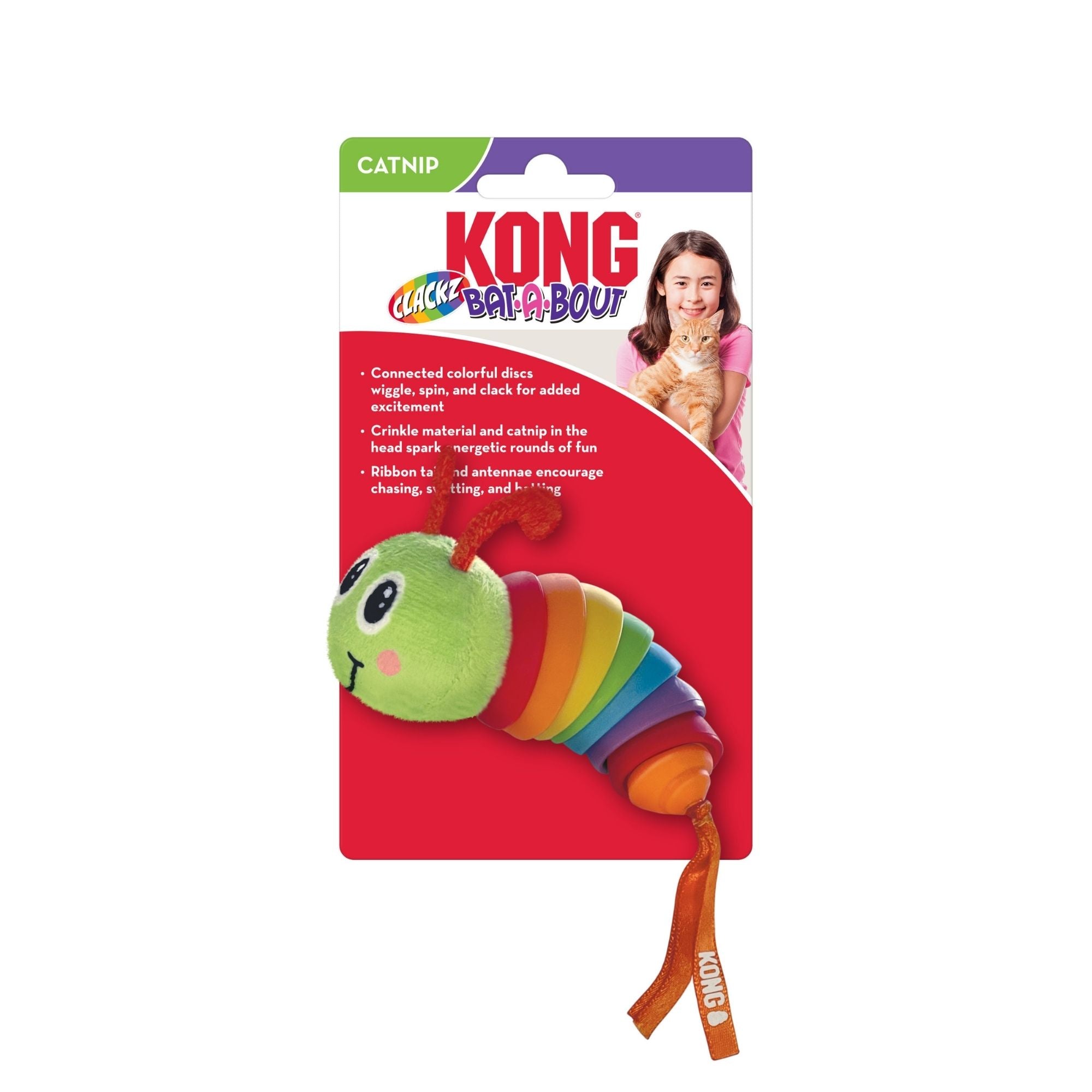 KONG Bat-A-Bout Clackz Caterpillar Cat Toy 1ea/One Size