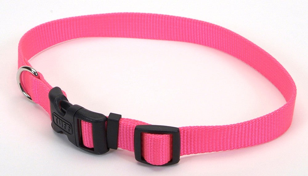 Coastal Adjustable Nylon Dog Collar with Plastic Buckle Neon Pink 5/8X10-14in