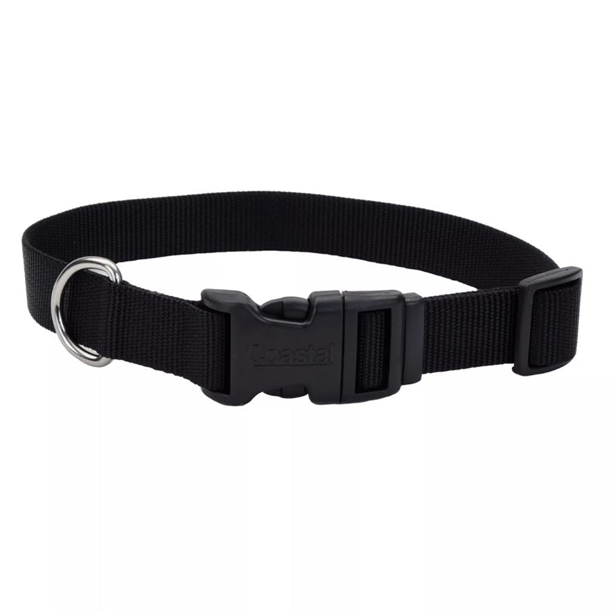 Coastal Adjustable Nylon Dog Collar with Plastic Buckle Black 3/8X8-12in