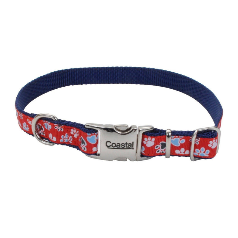 Ribbon Adjustable Nylon Dog Collar with Metal Buckle Red, 1ea/5/8 In X 812 in