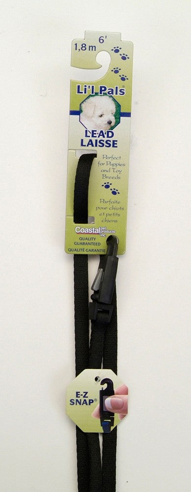 Coastal Li'l Pals Nylon Leash with E-Z Snap Black 3/8 X 6ft