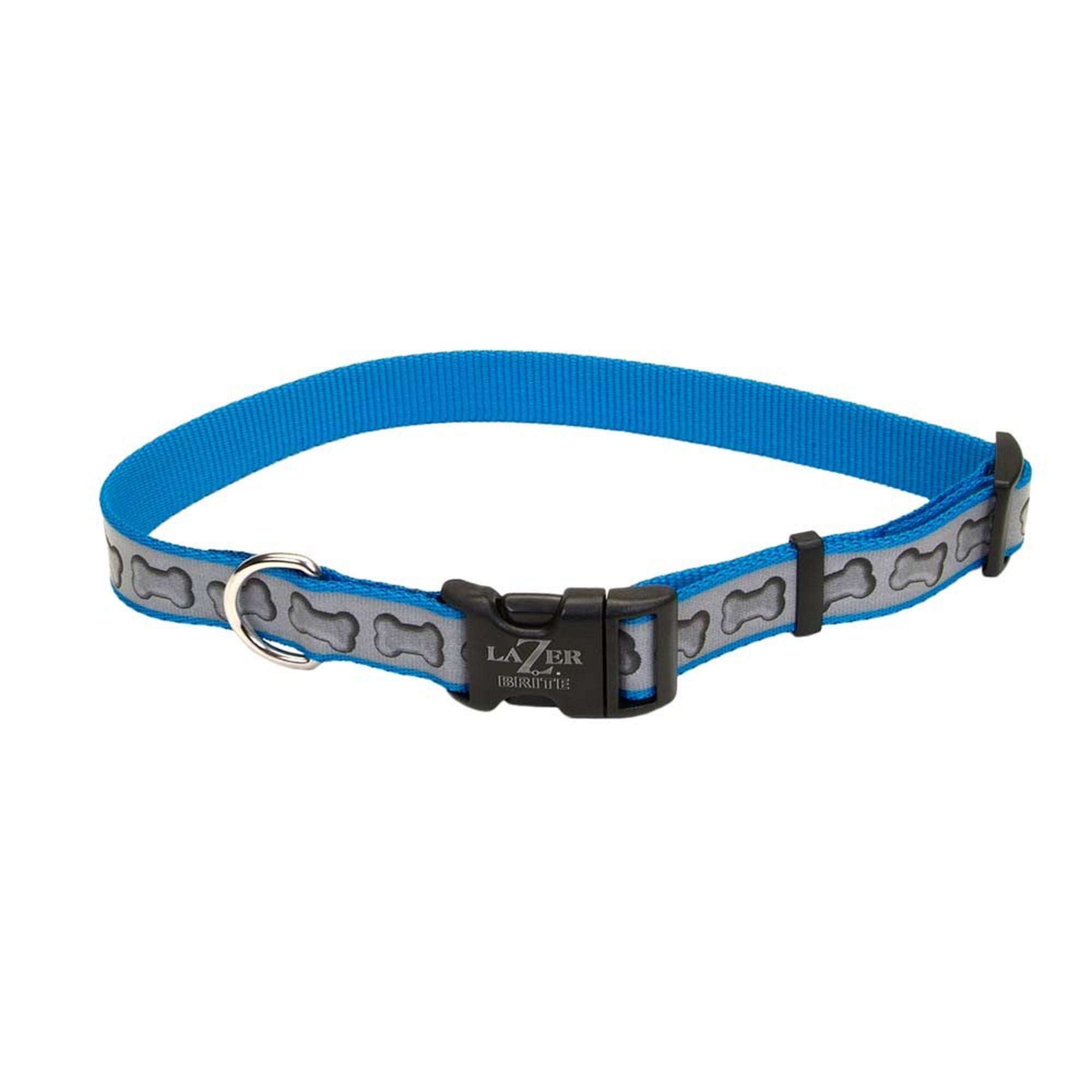 Coastal Lazer Brite Reflective Adjustable Dog Collar Turquoise Bones 3/8x12
