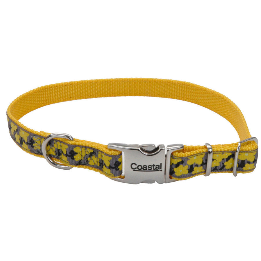 Coastal Ribbon Adjustable Nylon Collar Metal Buckle Yellow Buttercup 5/8x18