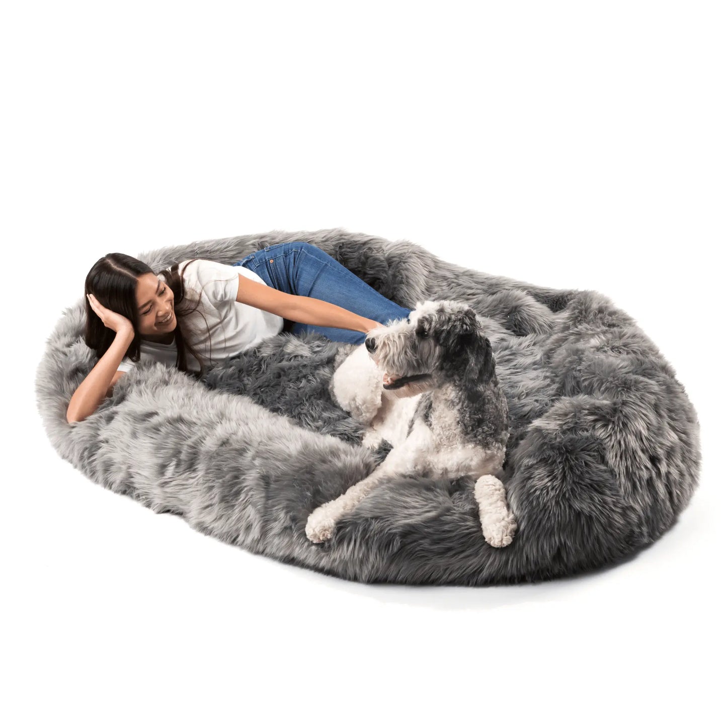 PupCloud™ Human-Size Faux Fur Memory Foam Dog Bed - Charcoal Grey Paw.com